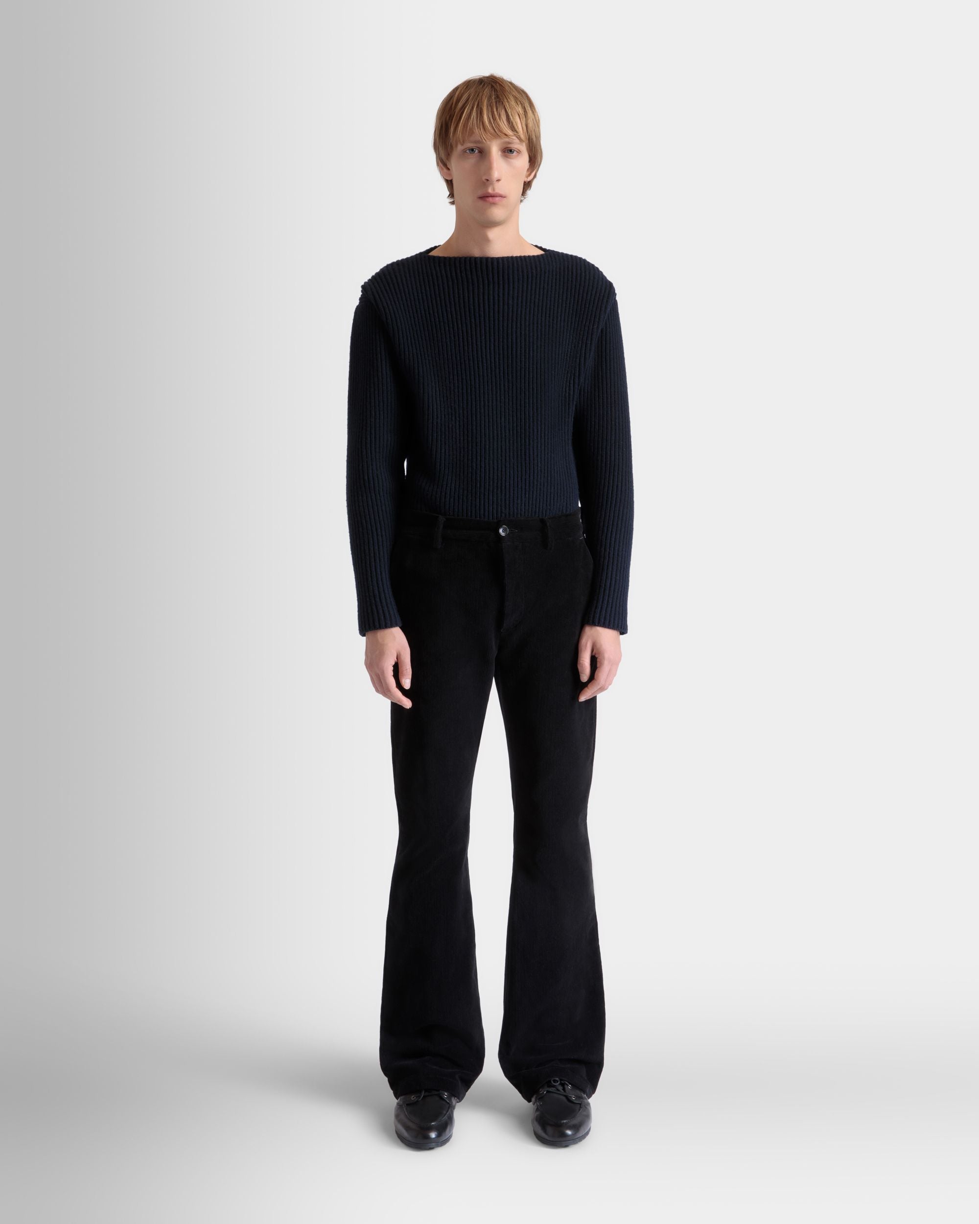 Flared Pants In Black Cotton Corduroy - Men's - Bally - 02