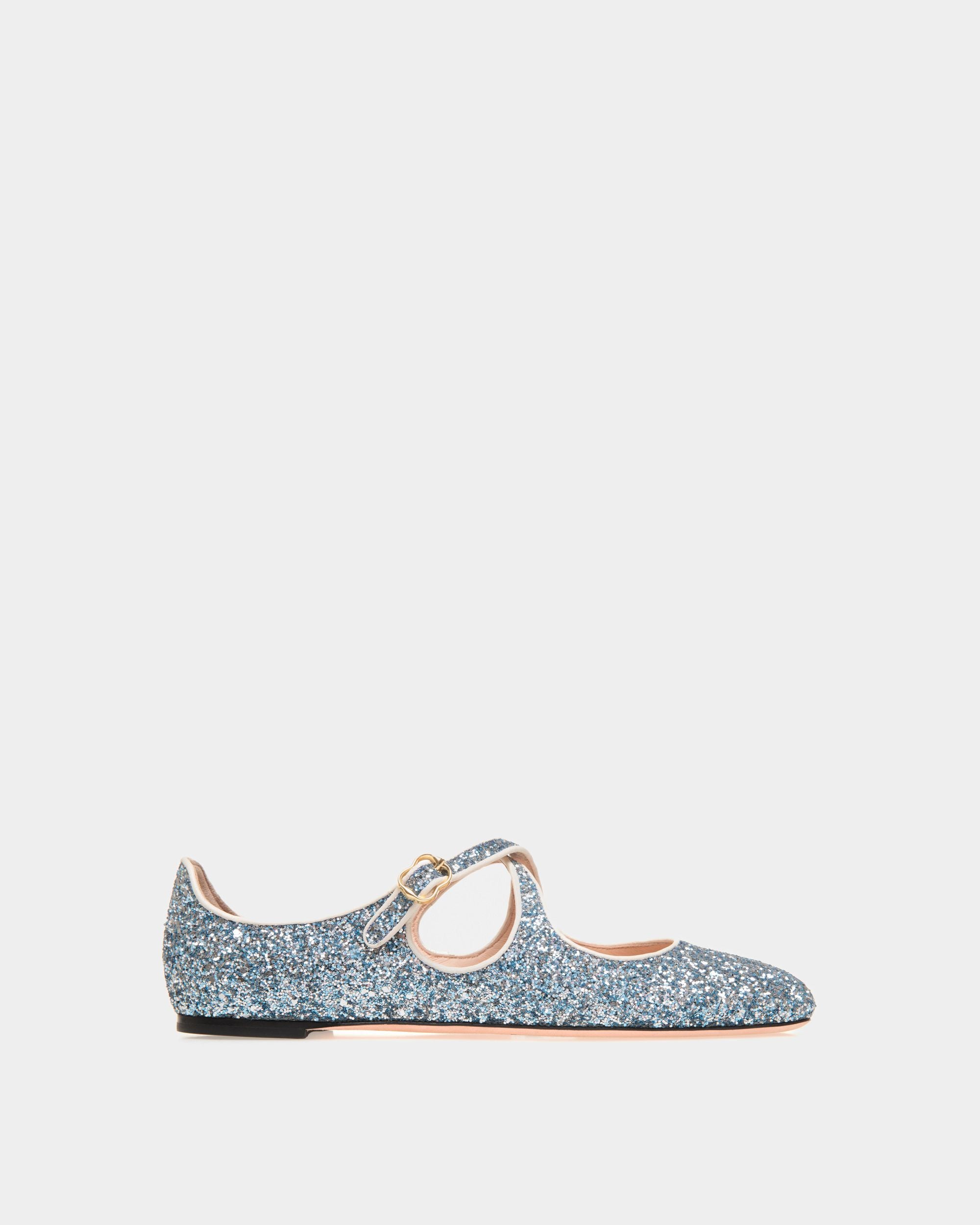 Blue glitter flat shoes clearance