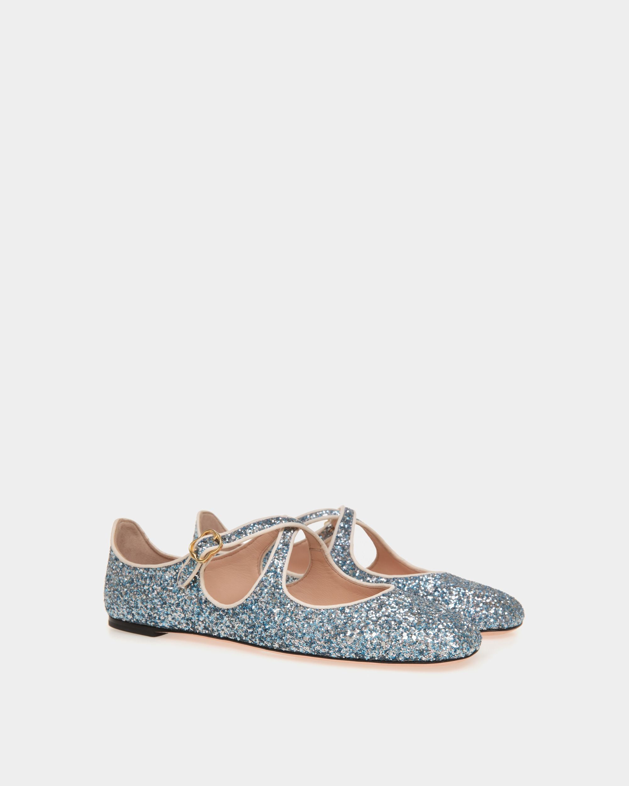 Women s Ballyrina Flat In Light Blue Glitter Bally