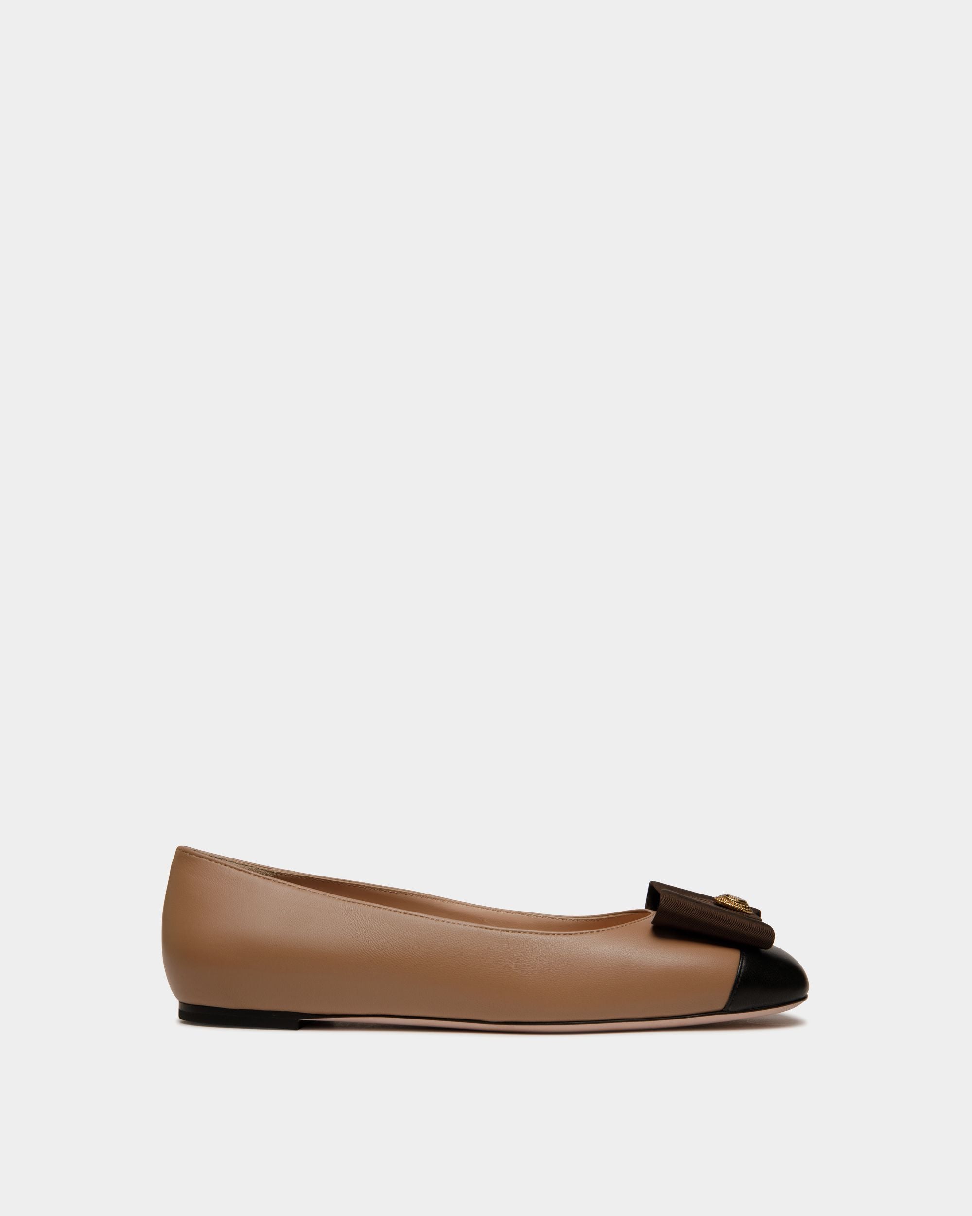B-Bow Flat in Praline Beige Leather - Women's - Bally - 01