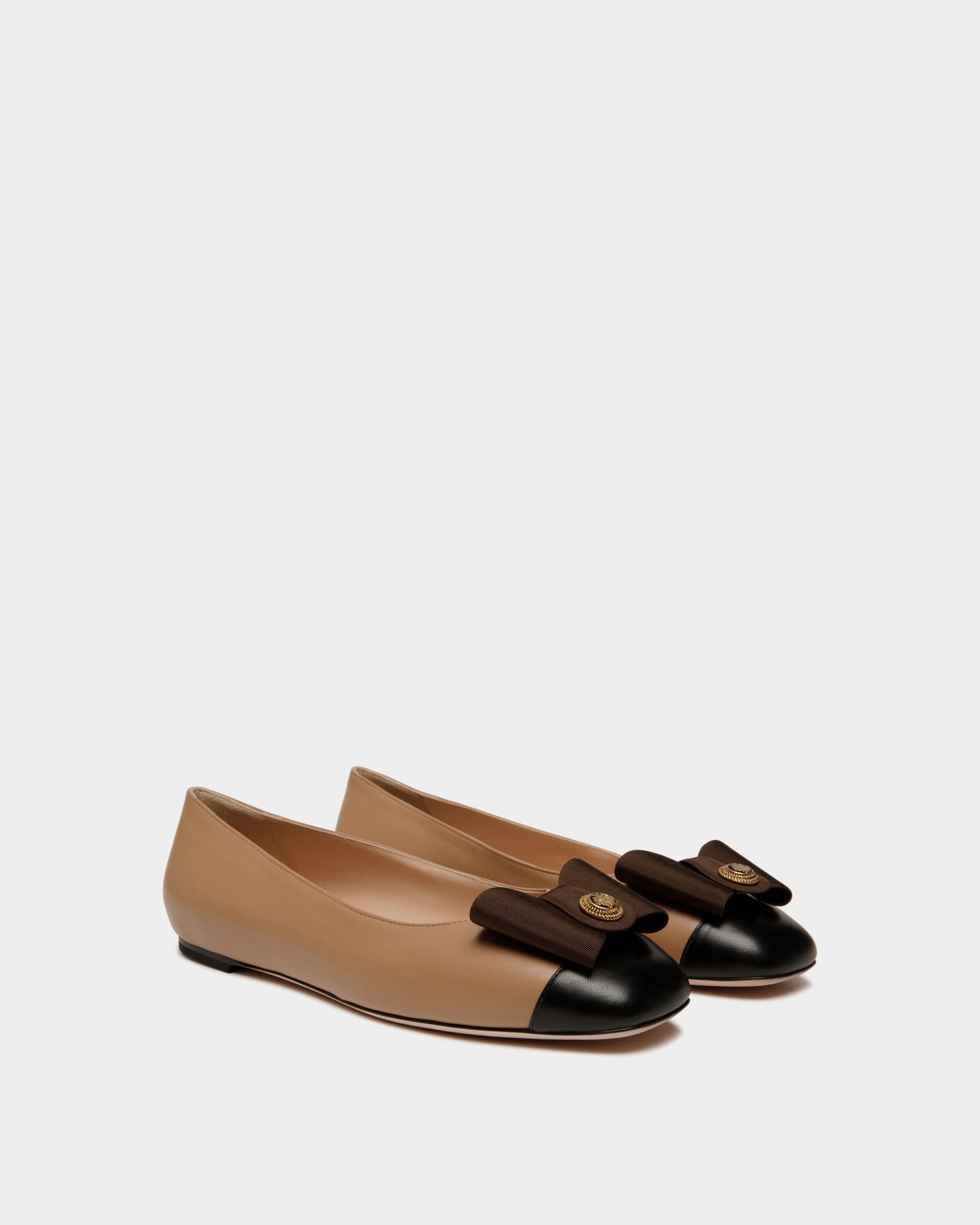 B-Bow Flat in Praline Beige Leather - Women's - Bally - 03