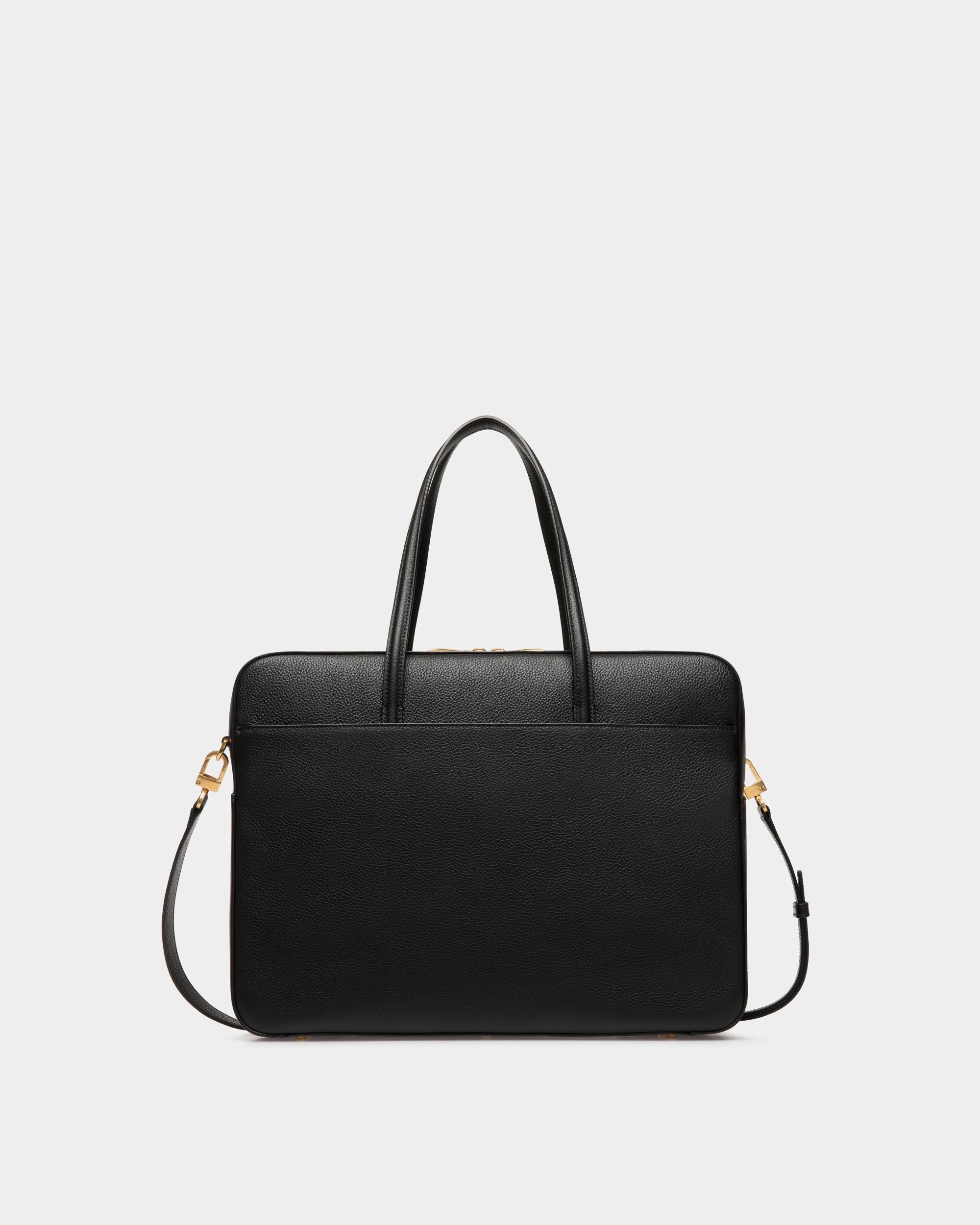 Emblem Business Bag in Black Grained Leather - Women's - Bally - 03