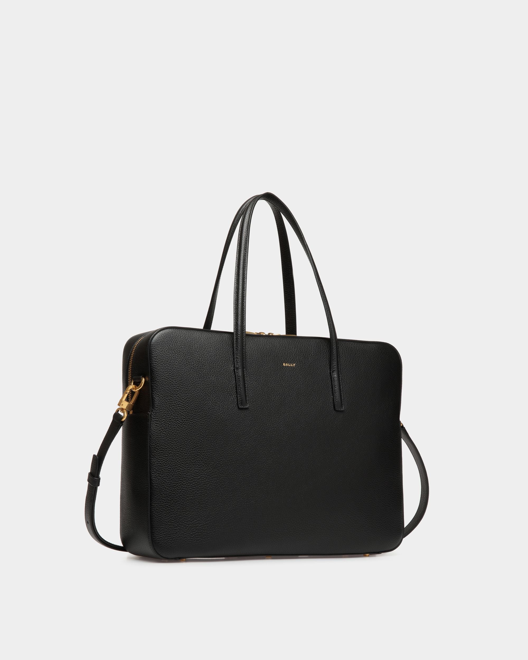 Emblem Business Bag in Black Grained Leather - Women's - Bally - 04
