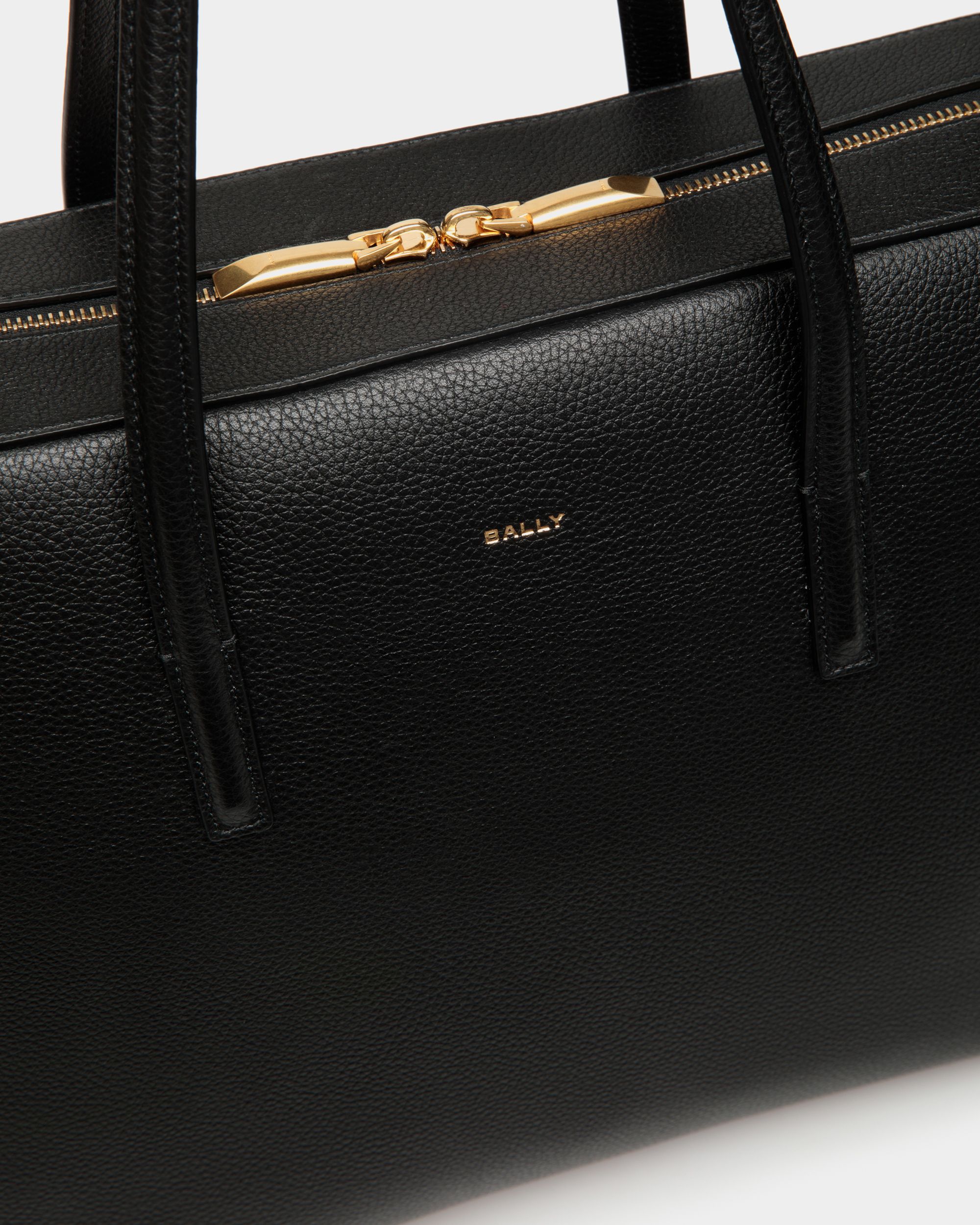 Emblem Business Bag in Black Grained Leather - Women's - Bally - 06