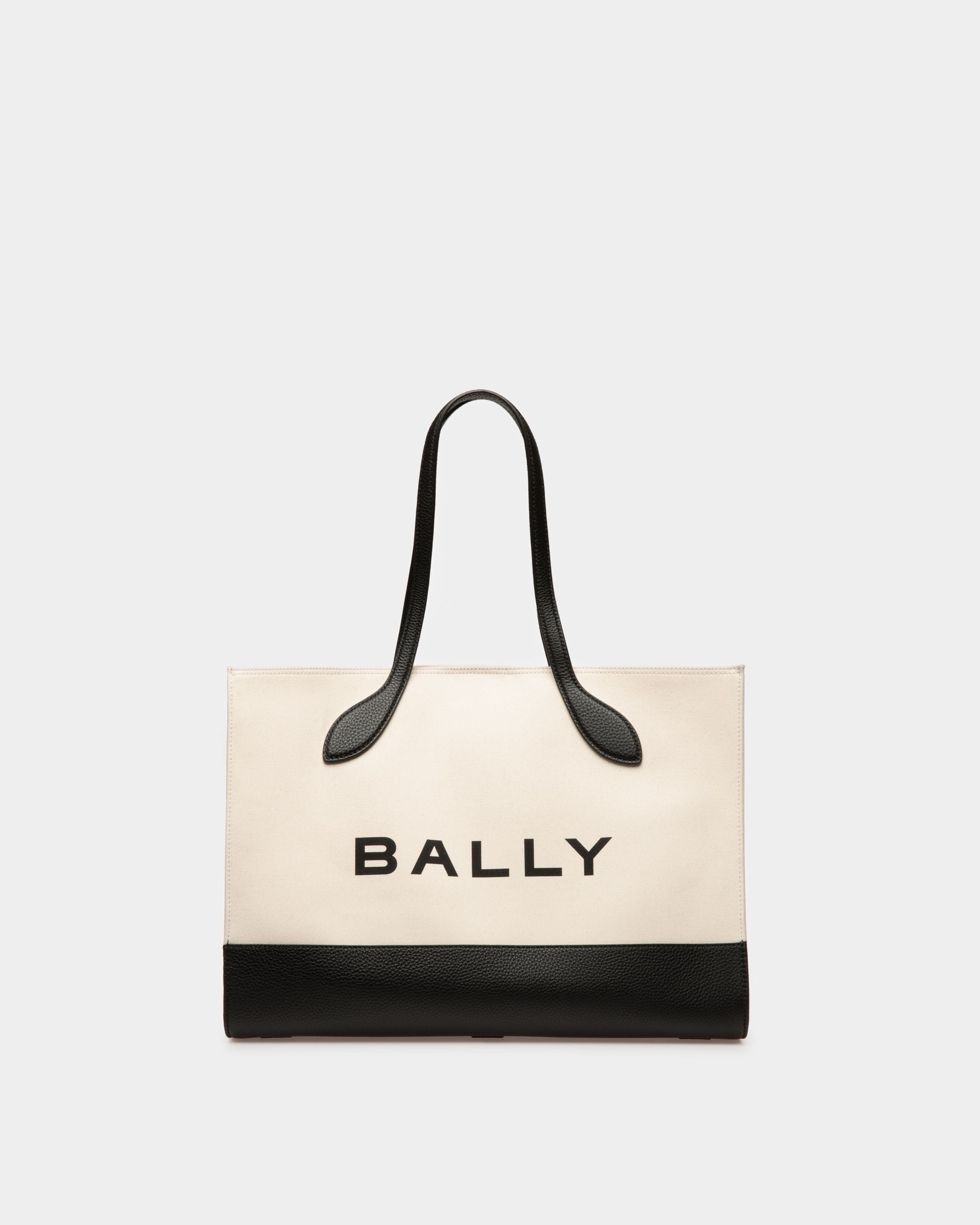 Bar Tote Bag In Natural And Black Fabric - Women's - Bally - 01