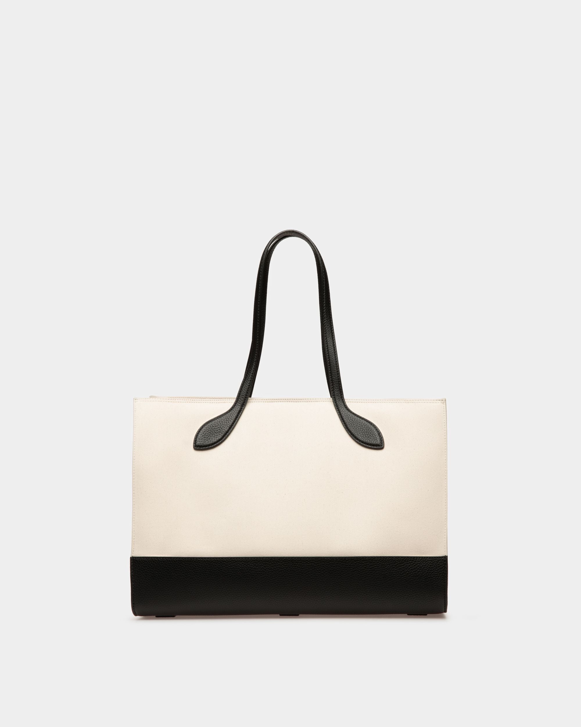 Bar Tote Bag In Natural And Black Fabric - Women's - Bally - 02