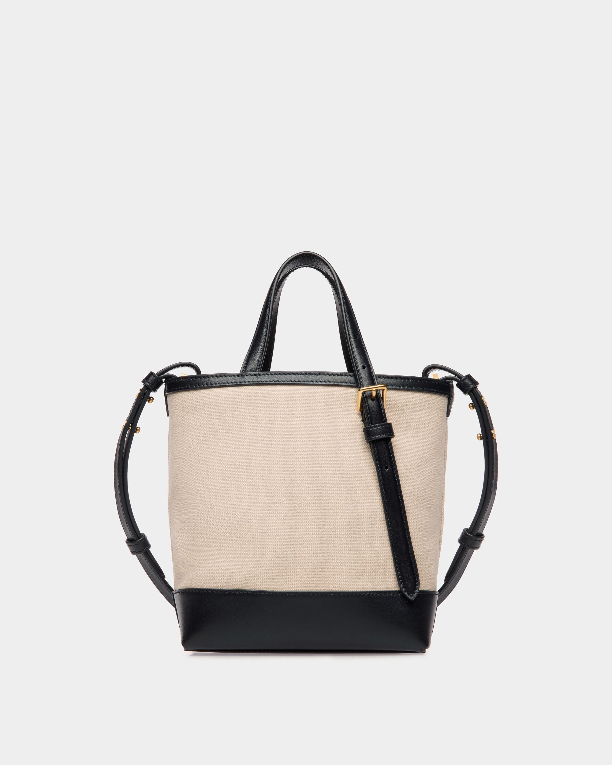 Summer Capsule Small Tote Bag In Natural And Navy Blue Canvas And Leather - Women's - Bally - 02