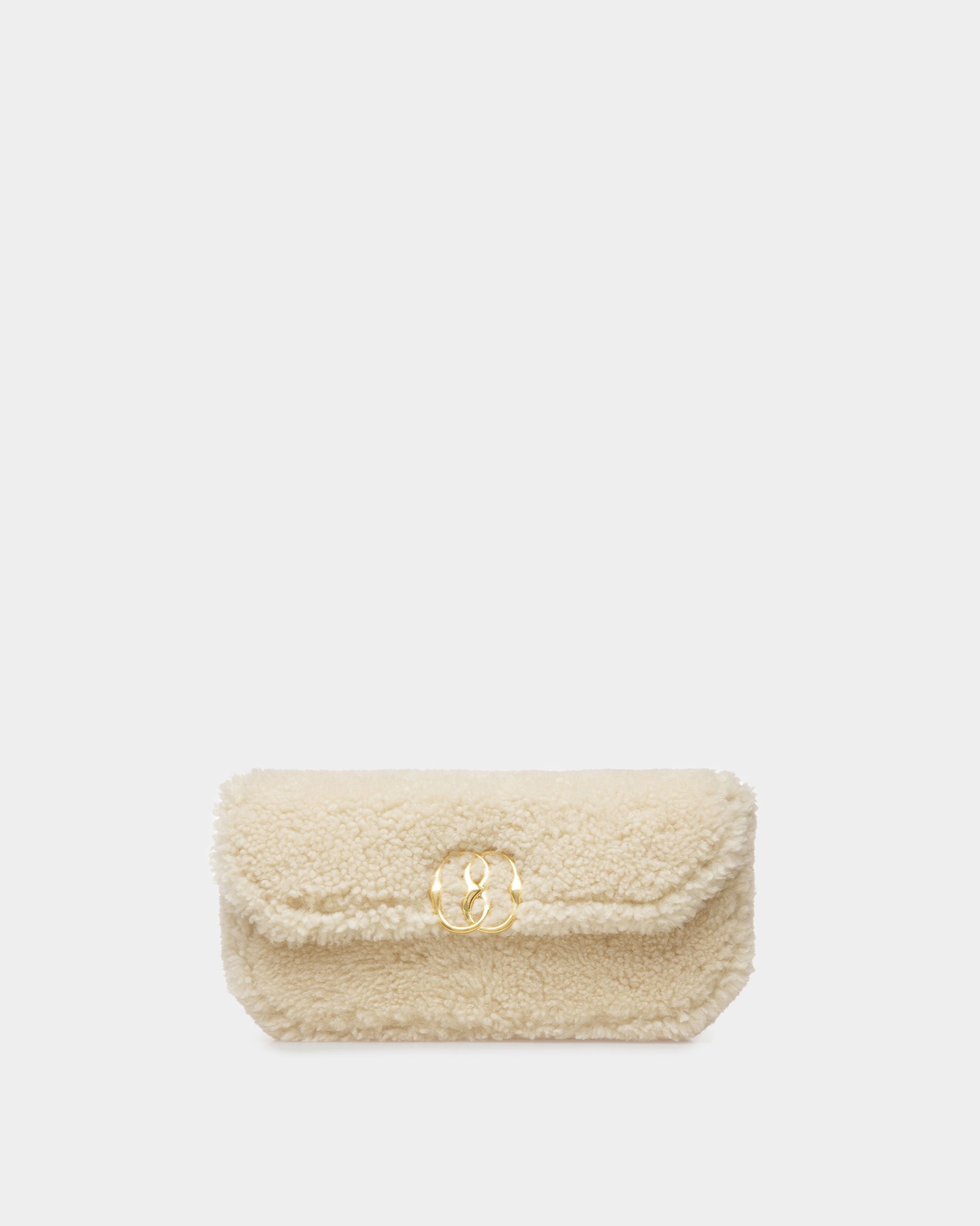 Emblem Shoulder Bag In Bone Wool - Women's - Bally - 01