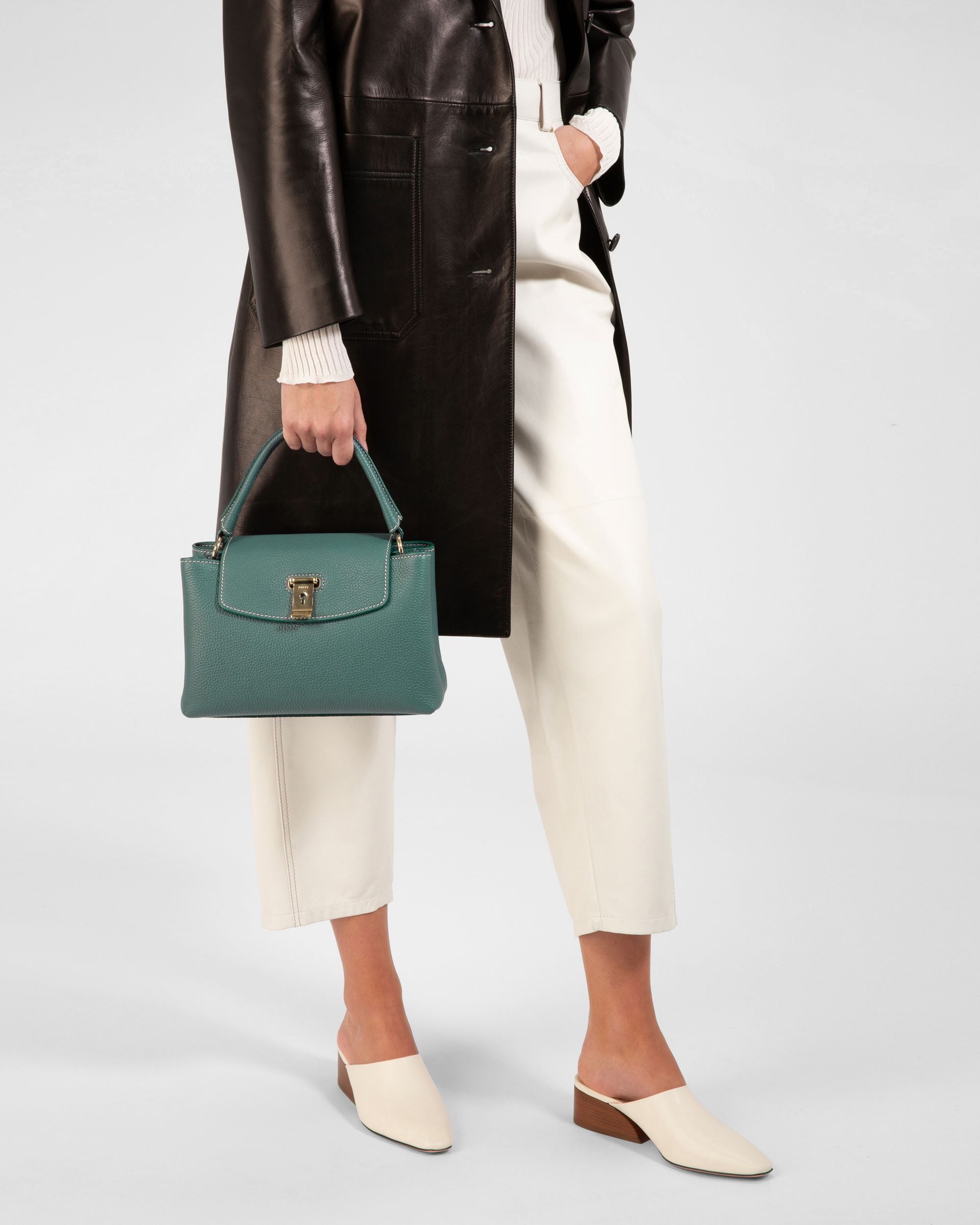 Layka Small Leather Top Handle Bag In Dark Green - Women's - Bally - 02