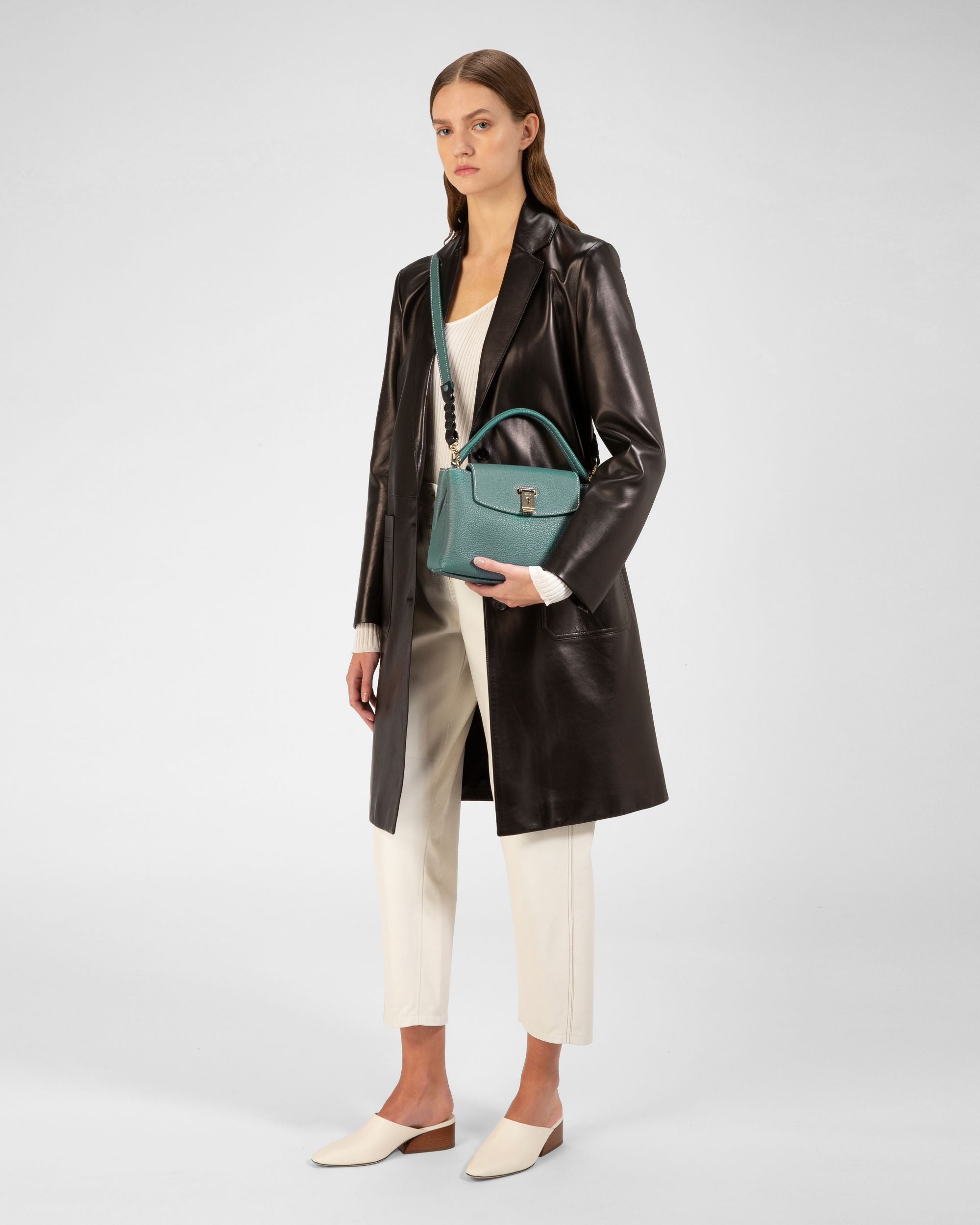 Layka Small Leather Top Handle Bag In Dark Green - Women's - Bally - 06