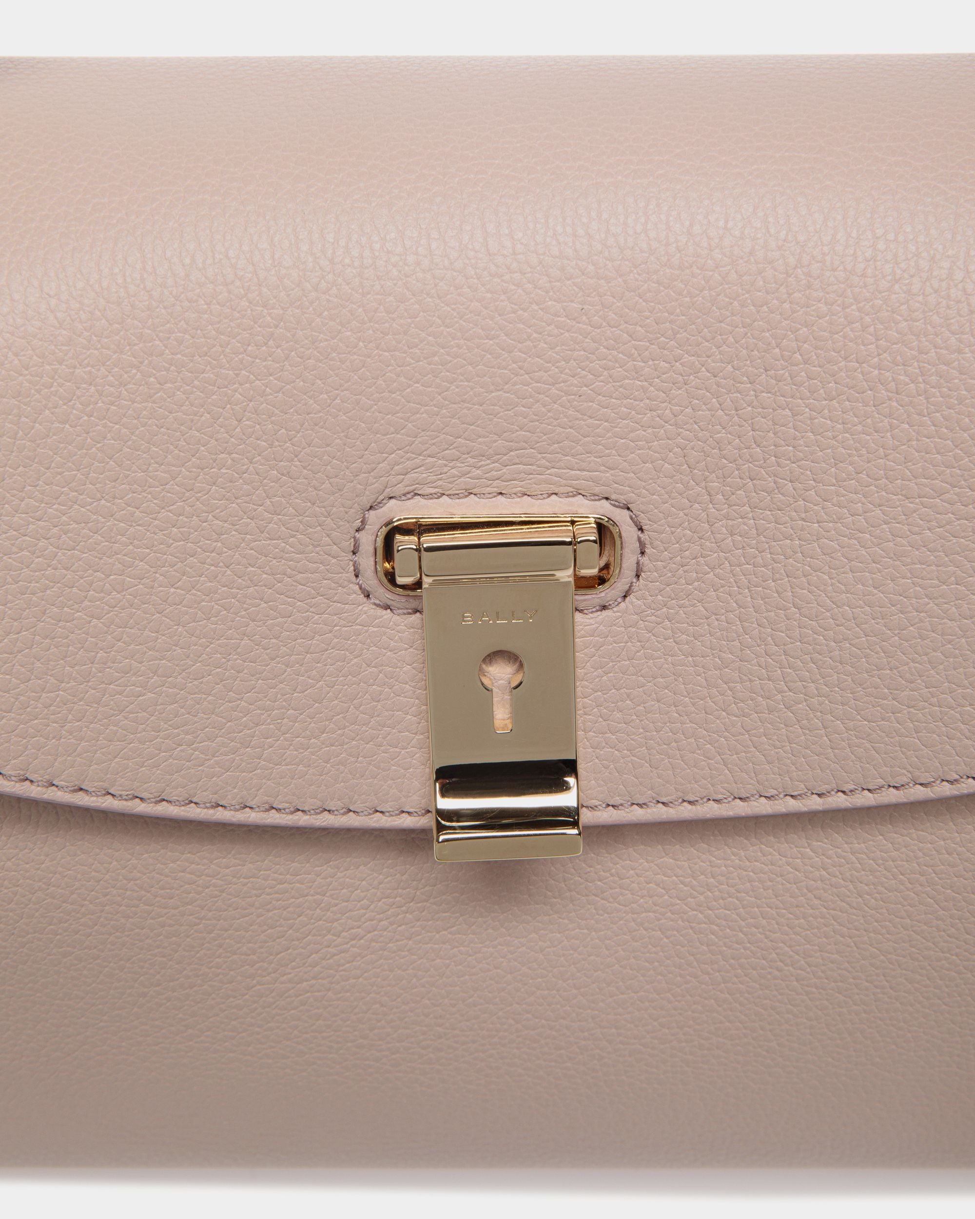 Women s Lock Me Small Top Handle Bag In Light Beige Grained Leather Bally