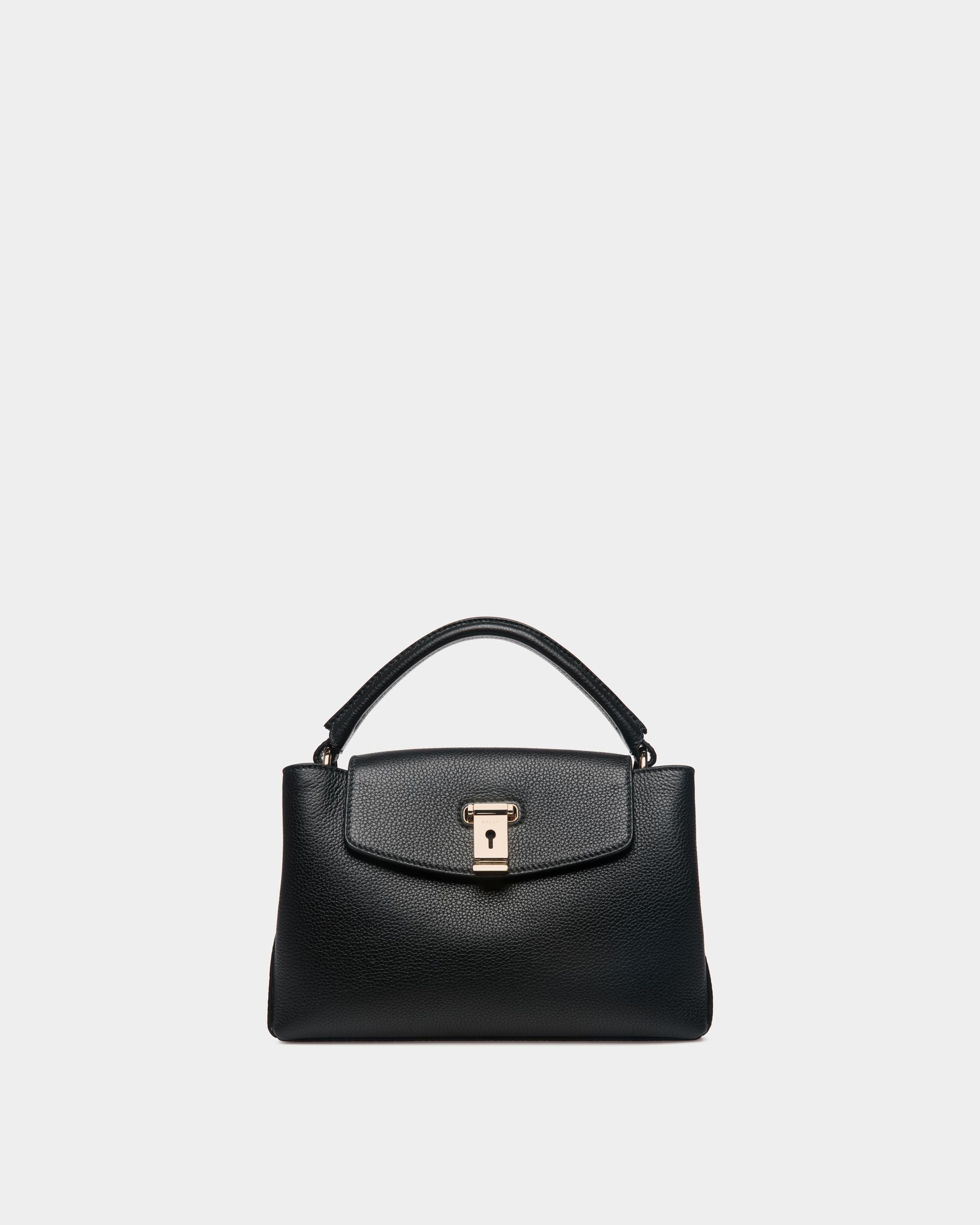 Lock Me Small Top Handle Bag In Black Grained Leather - Women's - Bally - 01