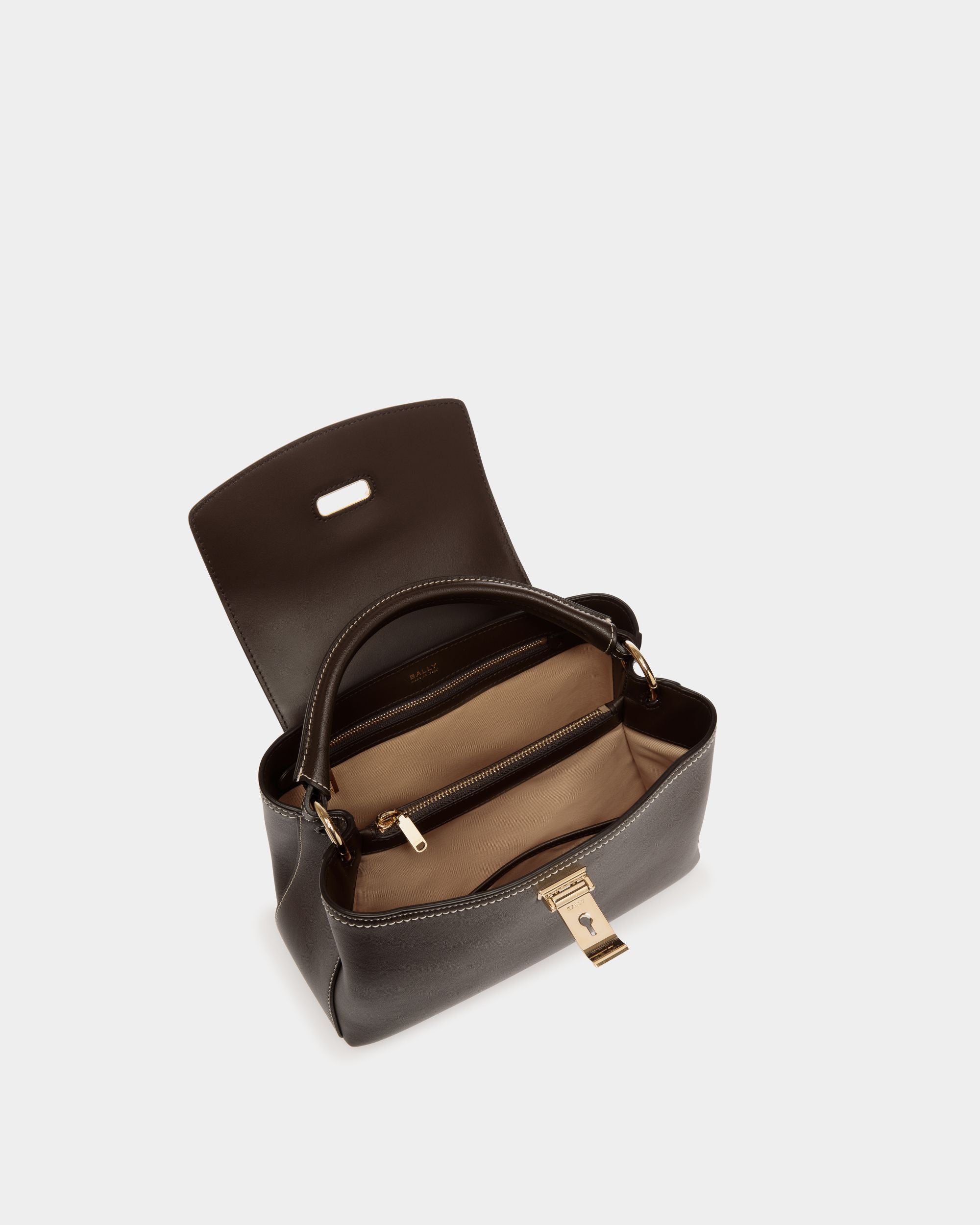 Lock Me Small Top Handle Bag in Ebano Leather - Women's - Bally - 04