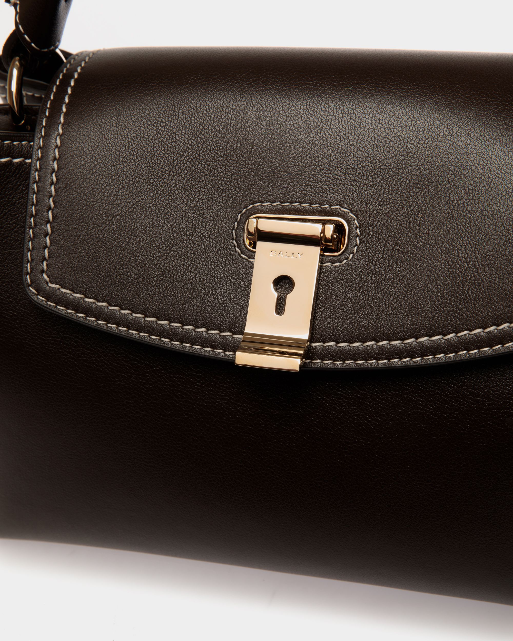 Lock Me Small Top Handle Bag in Ebano Leather - Women's - Bally - 05