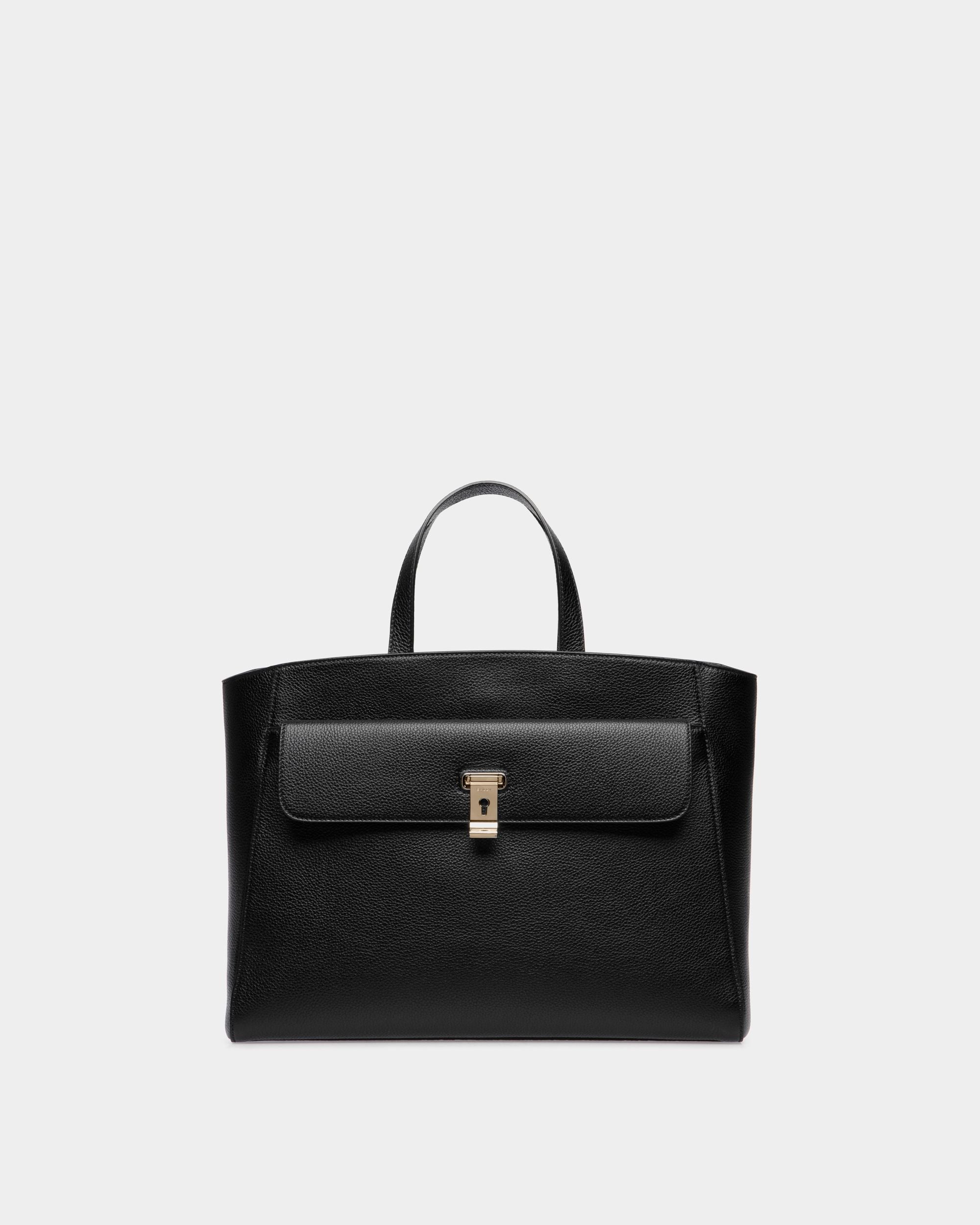 Lock Me Tote Bag In Black Grained Leather - Women's - Bally - 01