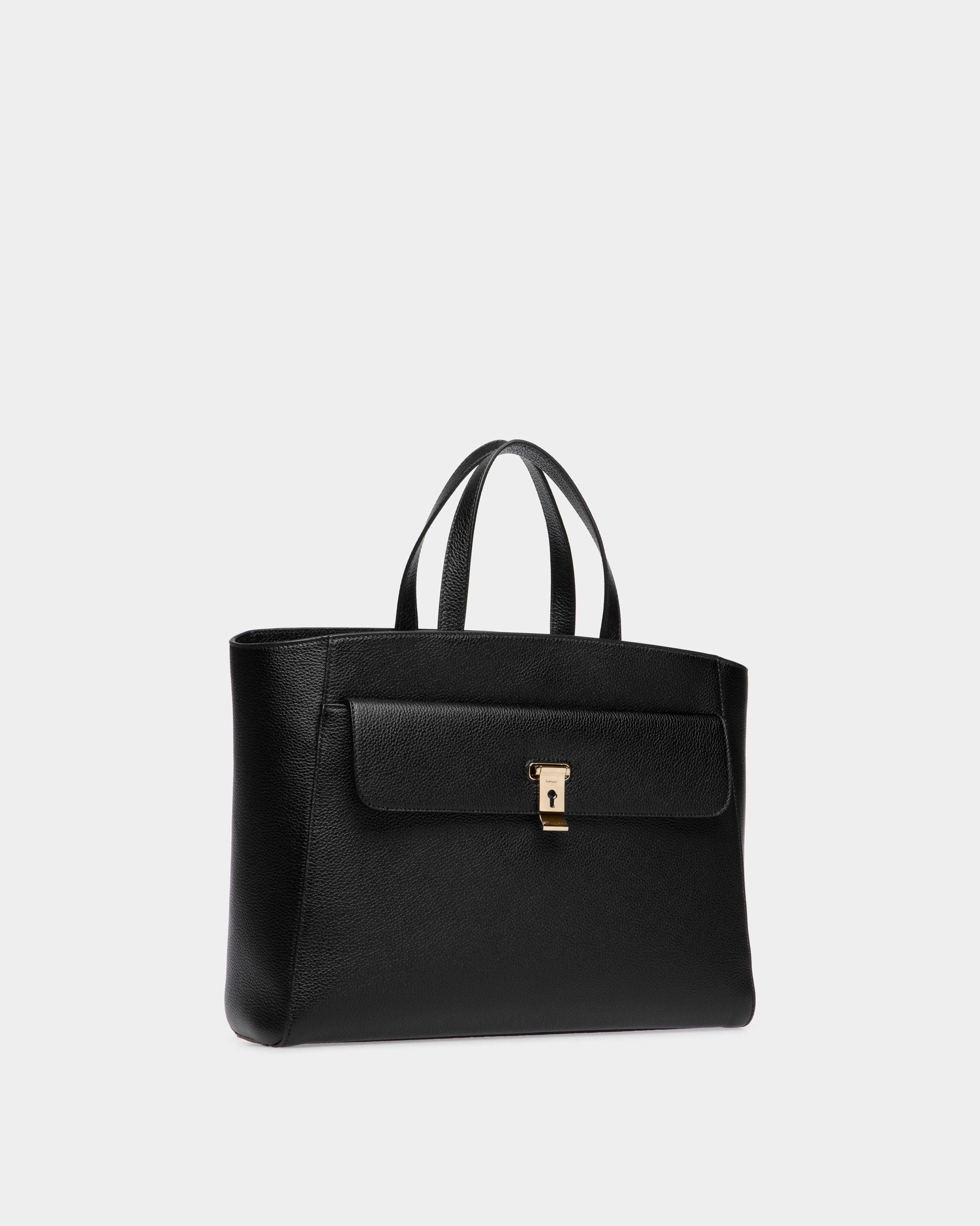 Lock Me Tote Bag In Black Grained Leather - Women's - Bally - 03