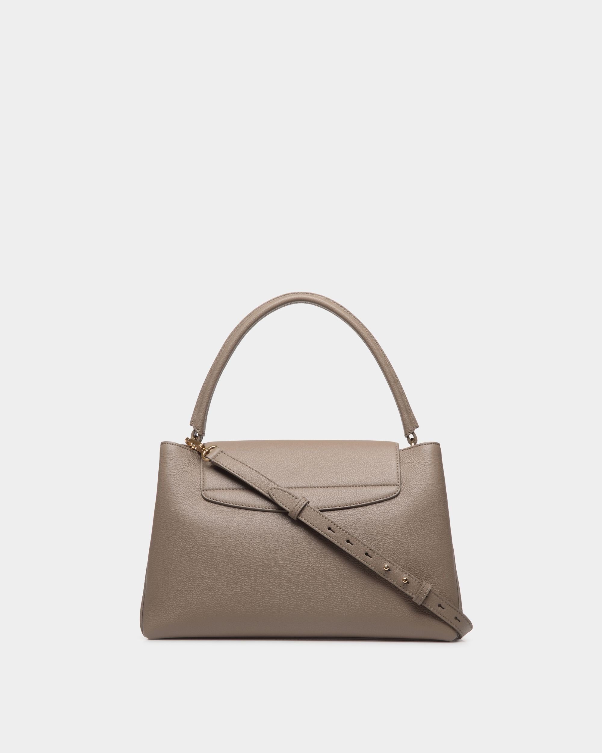 Lock Me Top Handle Bag In Taupe Grained Leather - Women's - Bally - 03