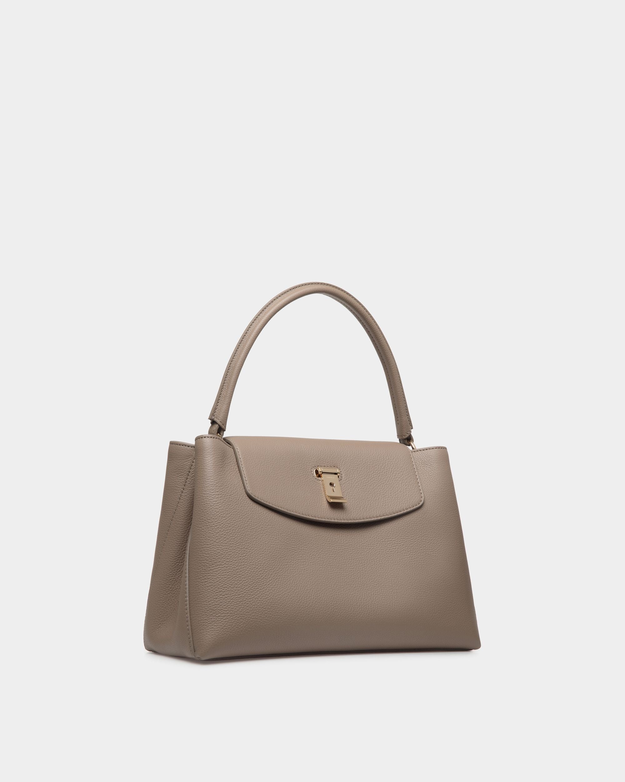Lock Me Top Handle Bag In Taupe Grained Leather - Women's - Bally - 04