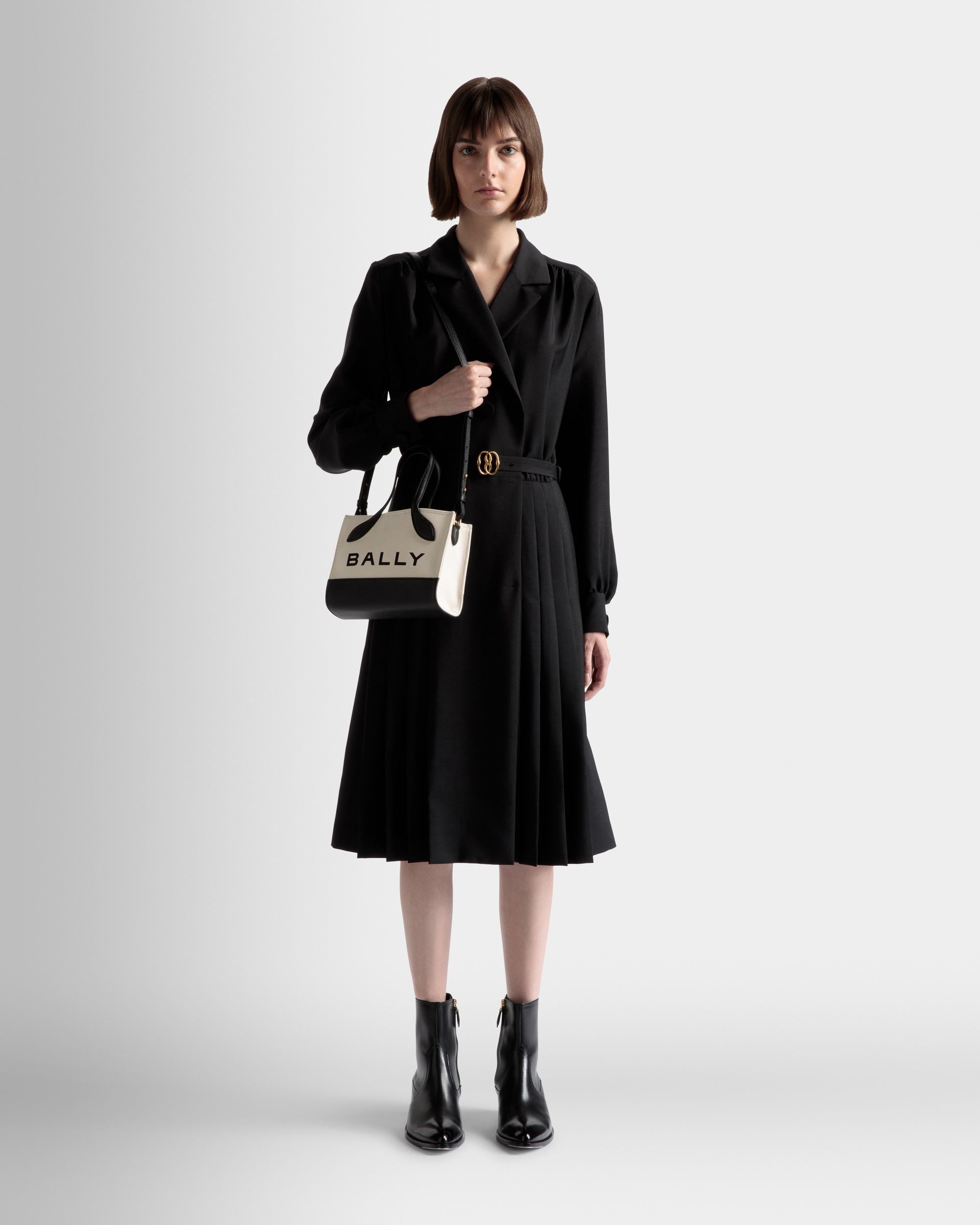 Bar Minibag In Natural And Black Fabric - Women's - Bally - 02