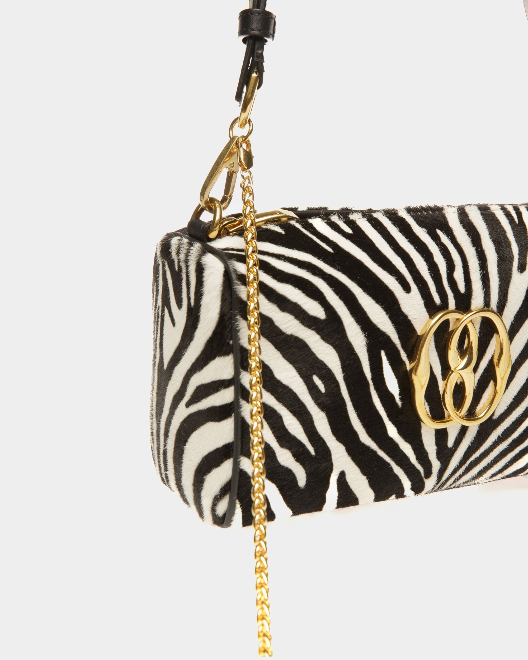Emblem Minibag In White And Black Haircalf Leather - Women's - Bally - 04