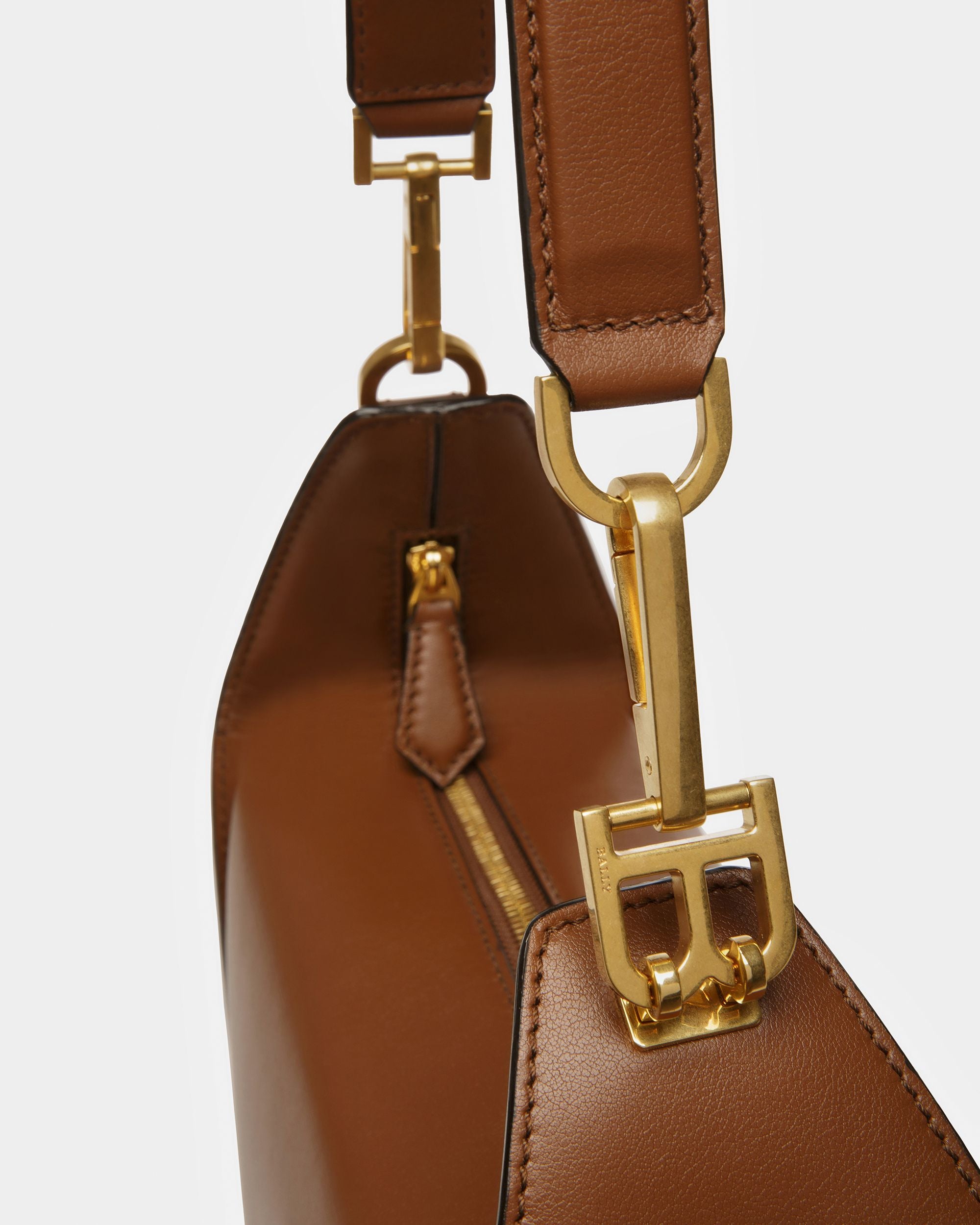 B-Hook Leather Shoulder Bag In Brown - Women's - Bally - 05