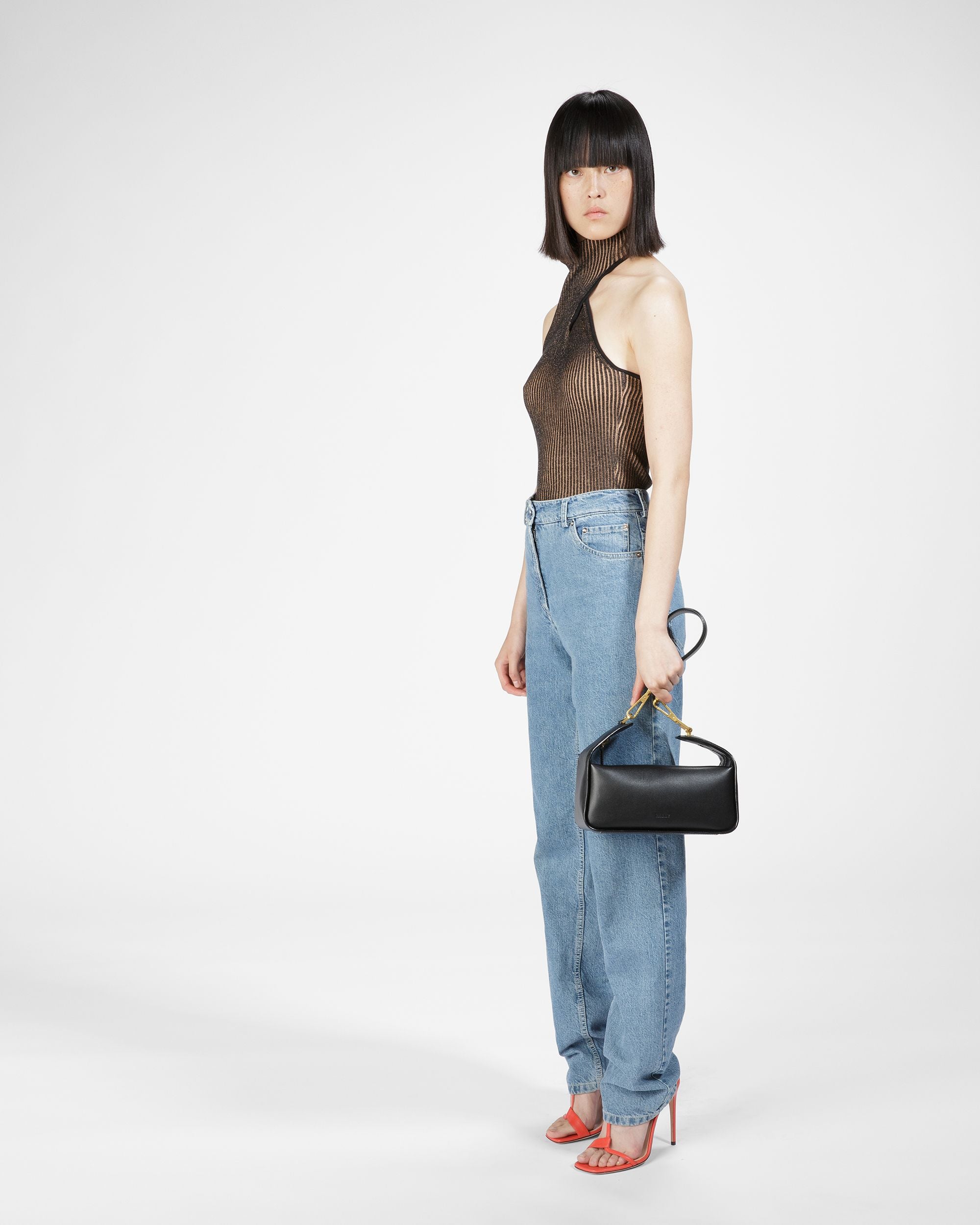 B-Hook Leather Shoulder Bag In Black - Women's - Bally - 10