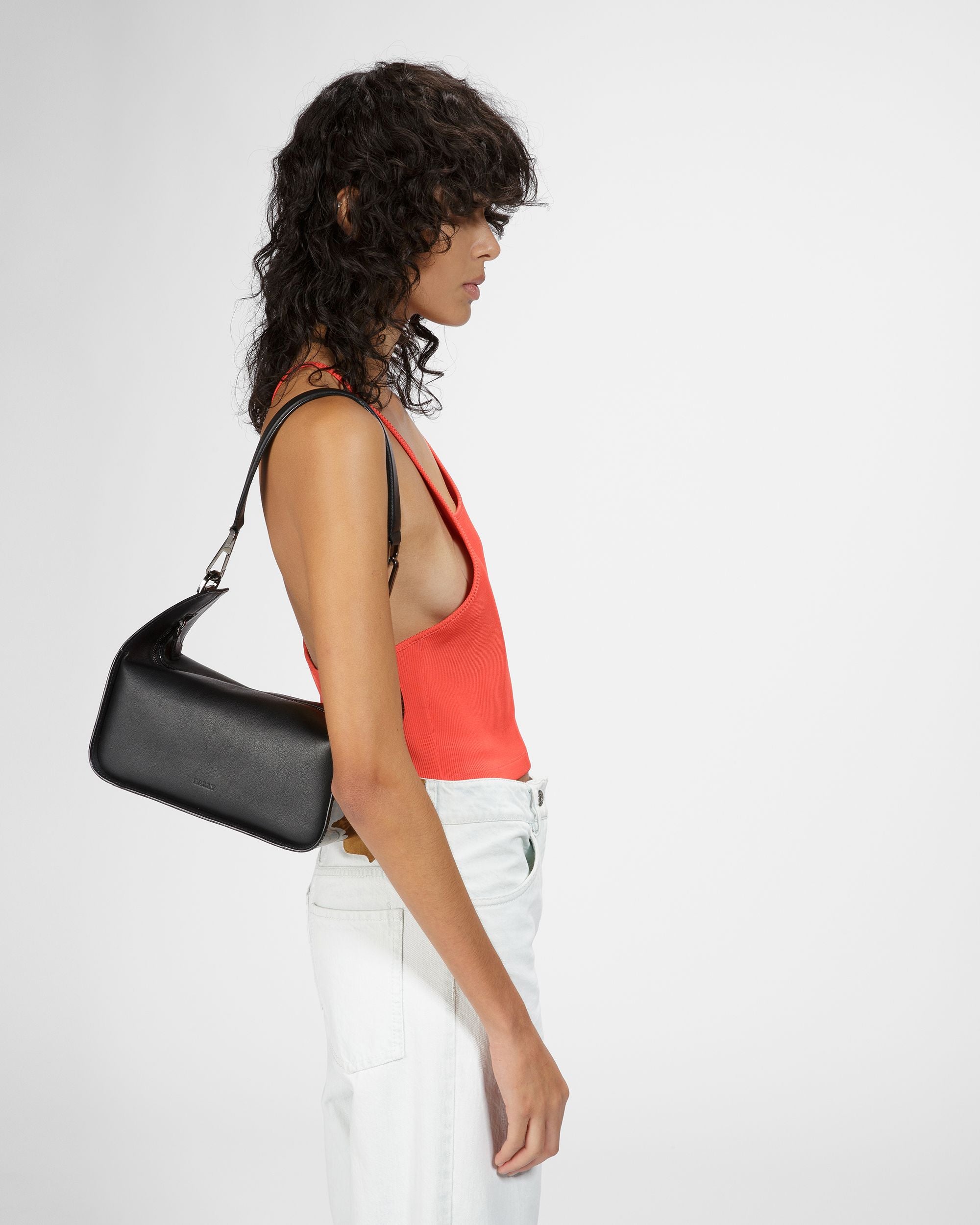 B-Hook Leather Shoulder Bag In Black - Women's - Bally - 02