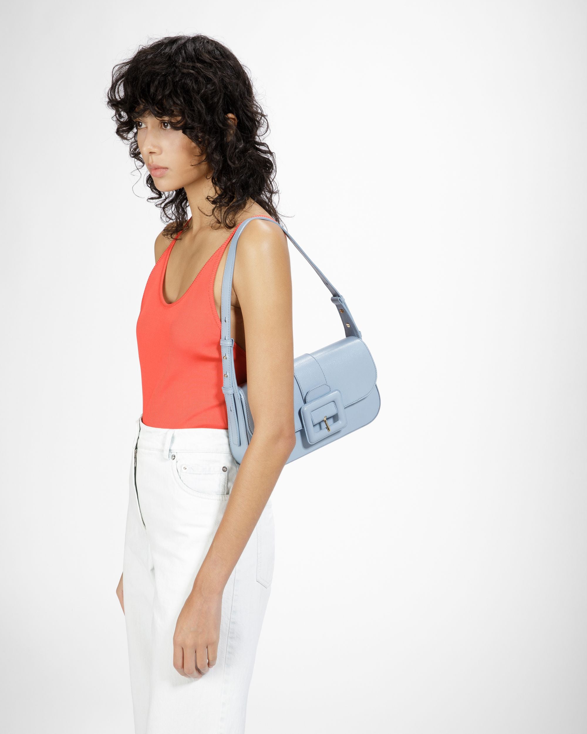 Jadha Leather Shoulder Bag In Light Blue - Women's - Bally - 02