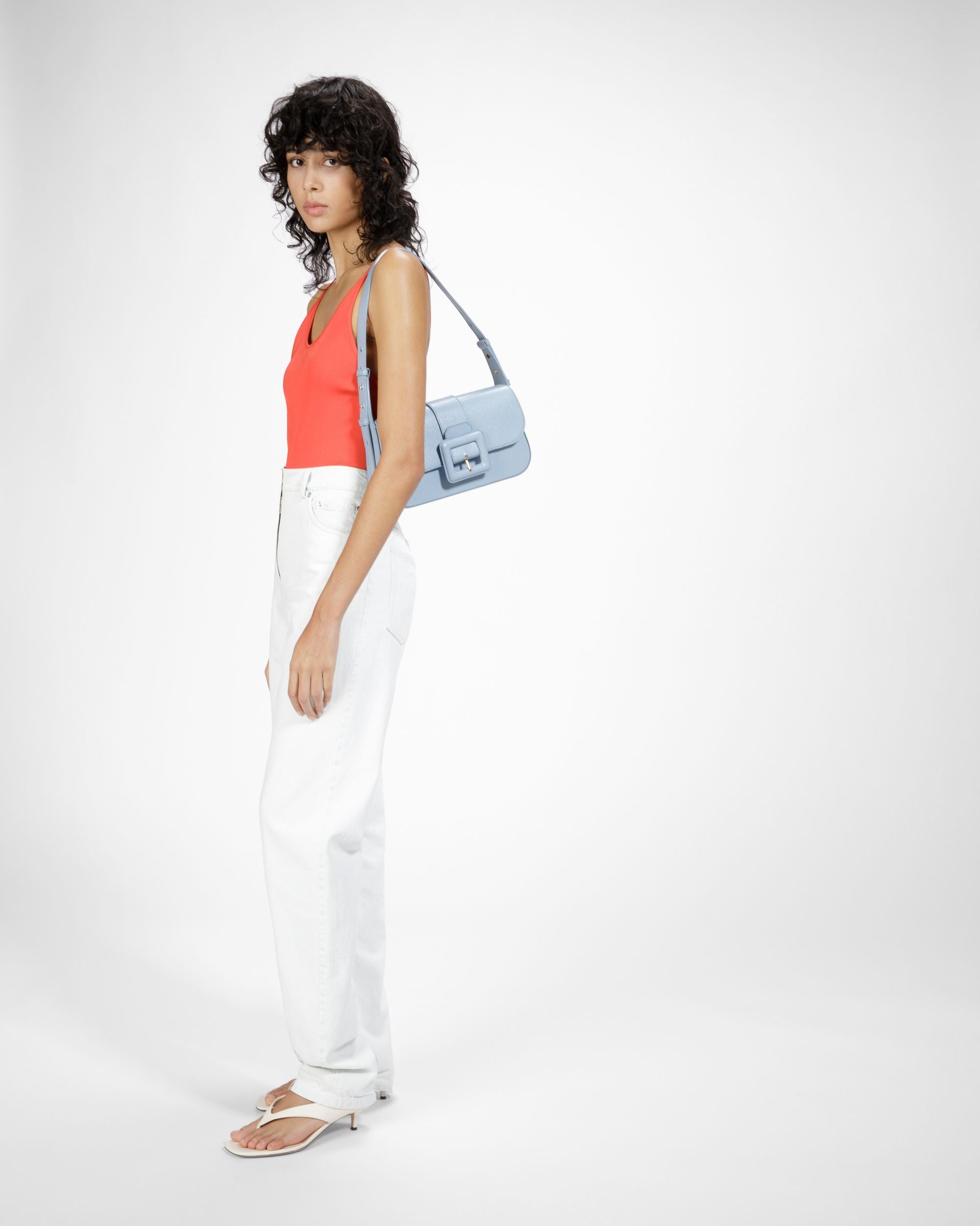 Jadha Leather Shoulder Bag In Light Blue - Women's - Bally - 06