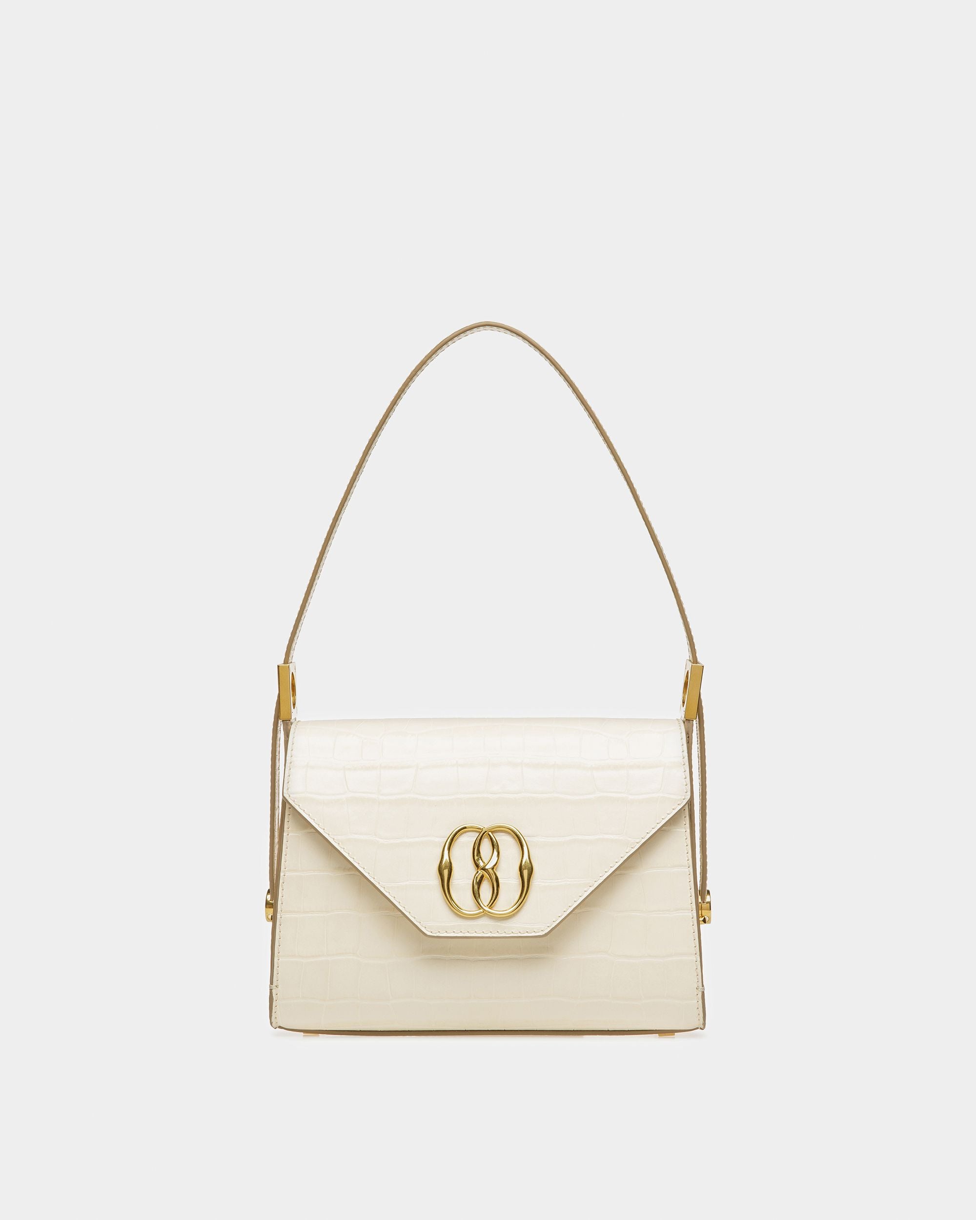 Emblem Top Handle In Crocodile Embossed Leather - Women's - Bally - 01
