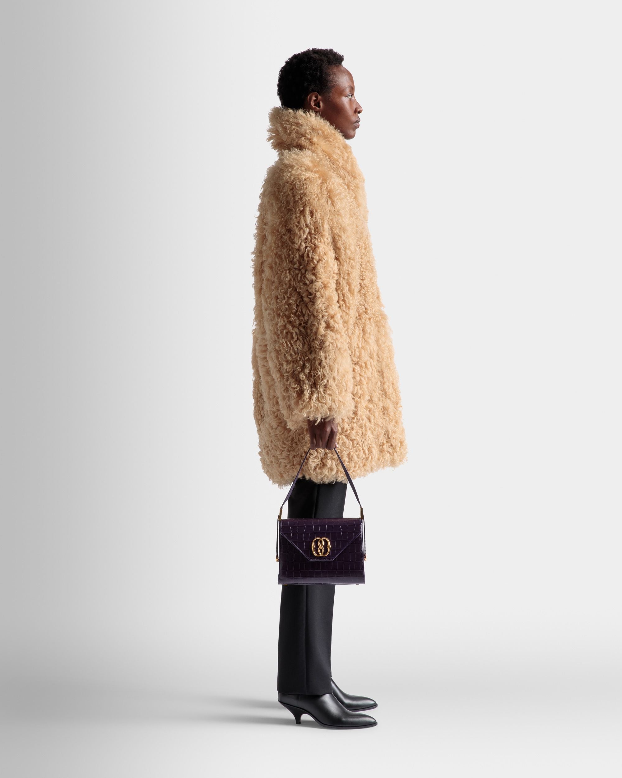 Emblem Top Handle Bag In Orchid Leather - Women's - Bally - 02