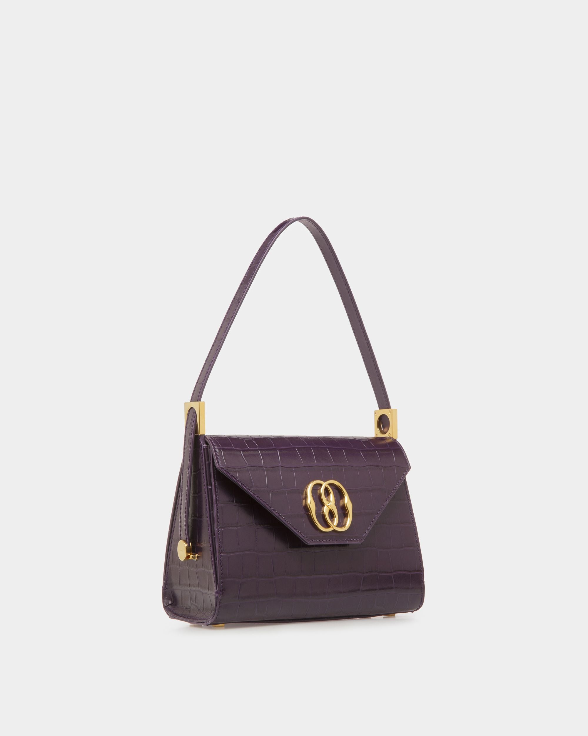 Emblem Top Handle Bag In Orchid Leather - Women's - Bally - 04