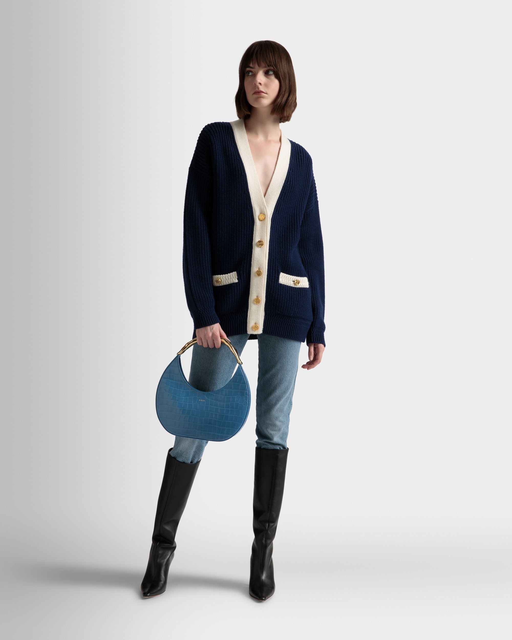 Baroque Hobo Bag In Blue Kiss Leather - Women's - Bally - 02