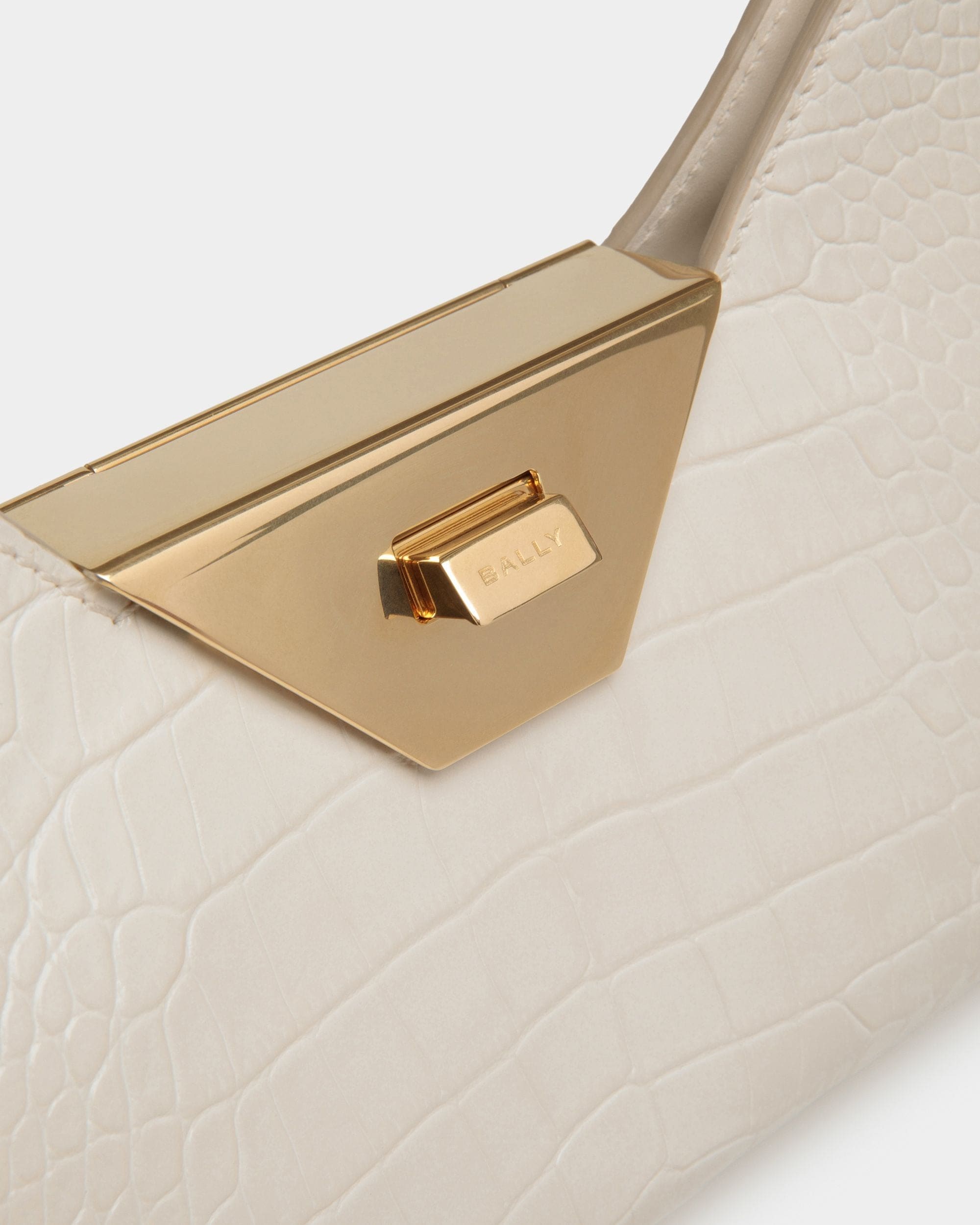 Tilt Small Shoulder Bag In White Crocodile Print Leather