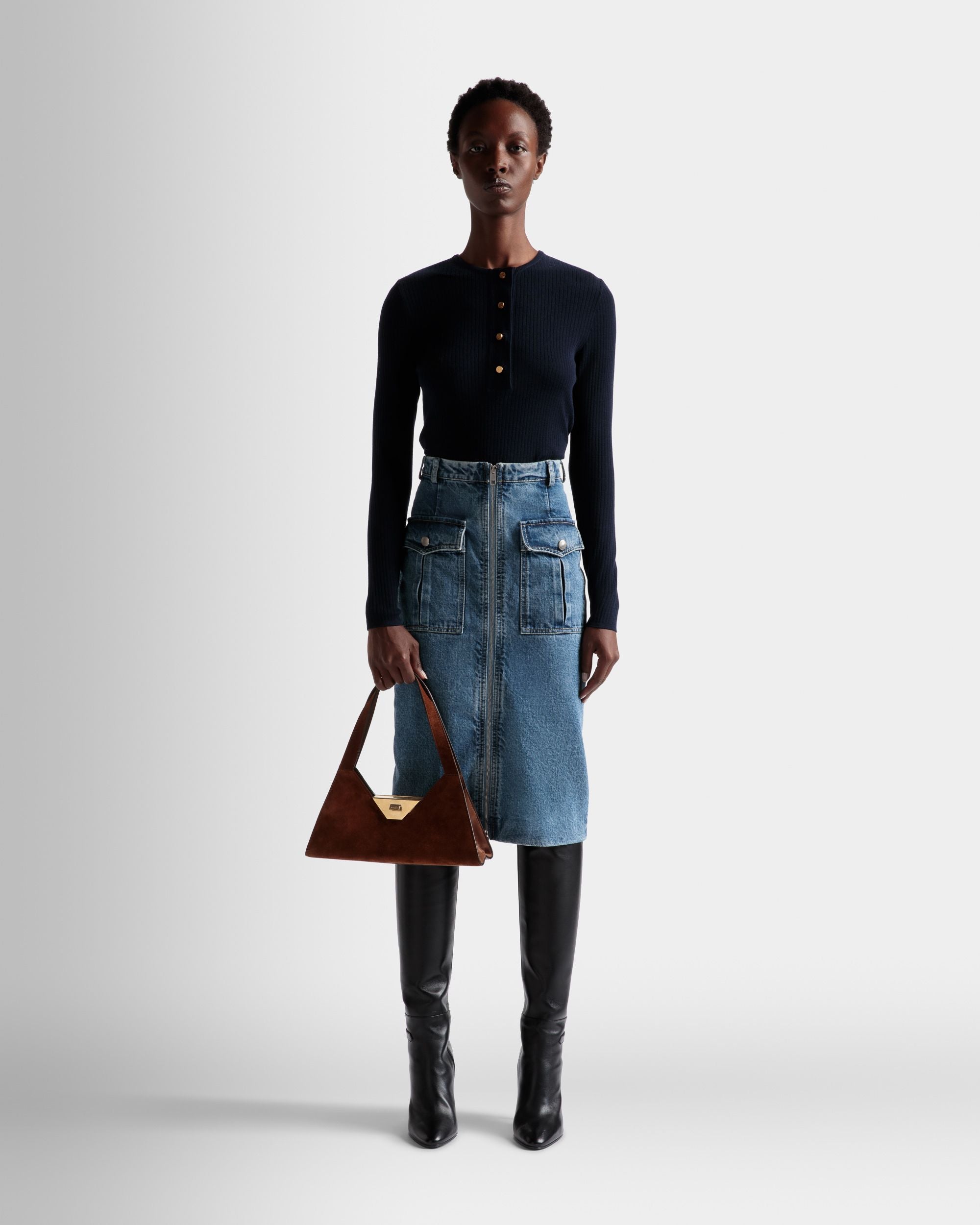 Trilliant Small Shoulder Bag In Brown Suede Leather - Women's - Bally - 02