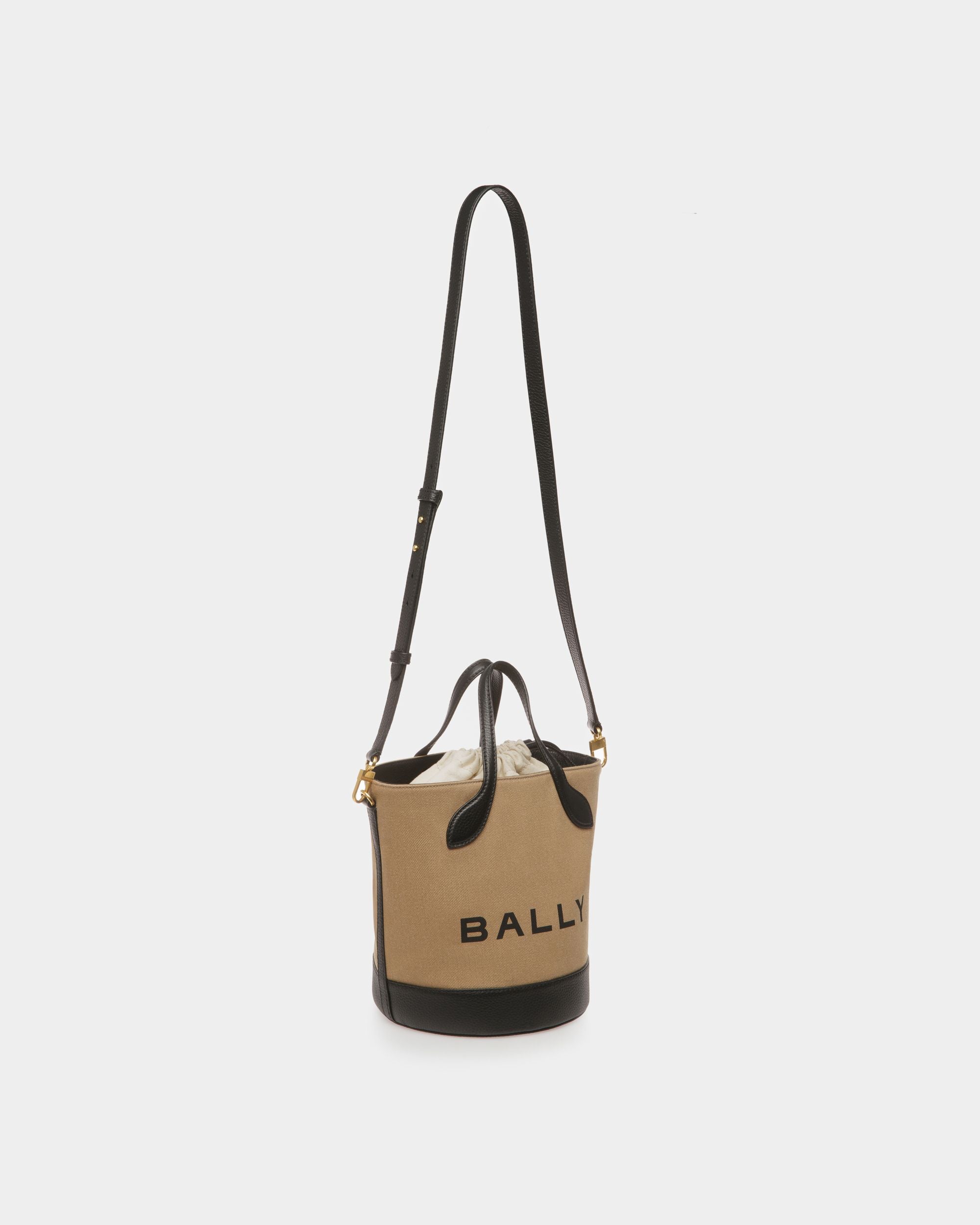 Bar Bucket Bag In Sand And Black Fabric - Women's - Bally - 05