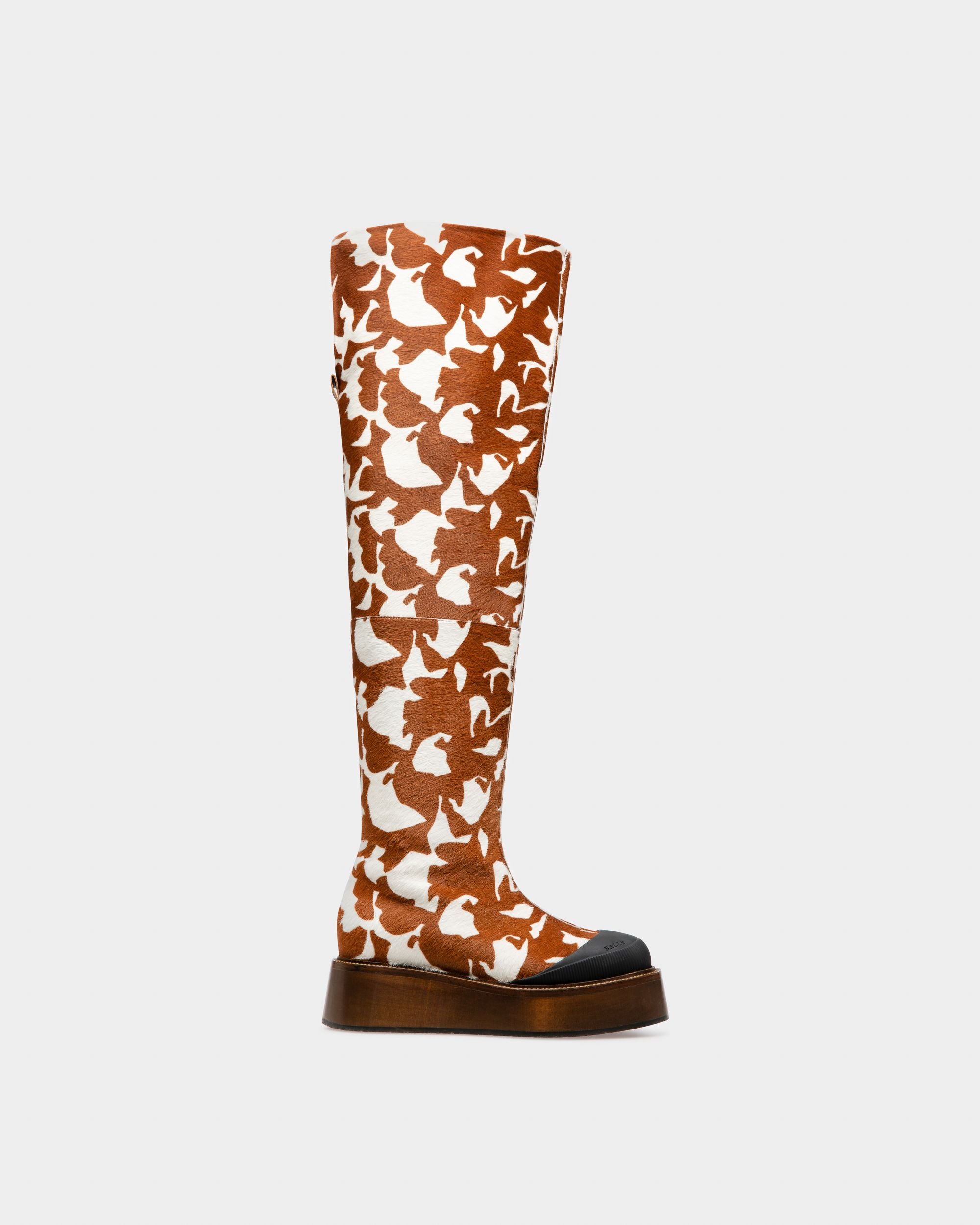 Irenne Leather Long Boots In White & Brown - Women's - Bally - 01