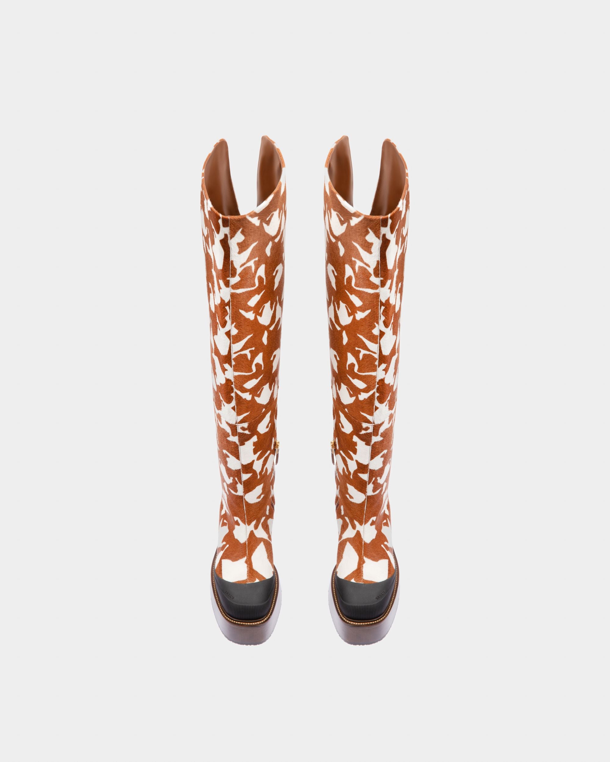 Irenne Leather Long Boots In White & Brown - Women's - Bally - 02