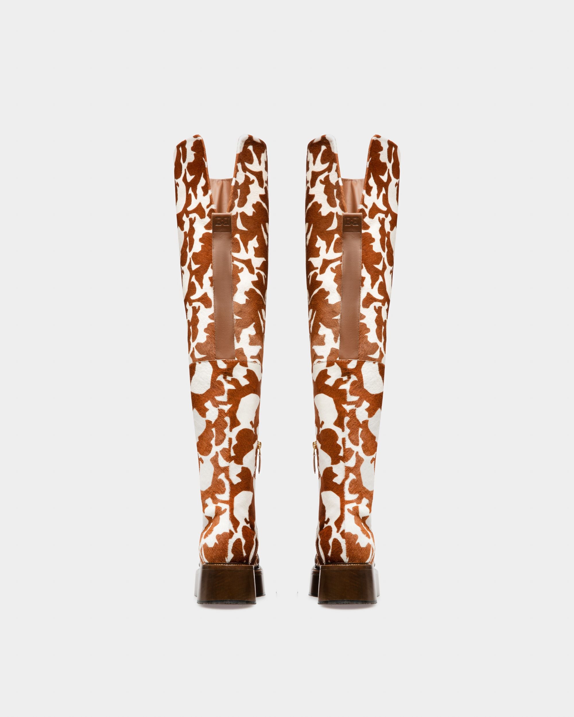 Irenne Leather Long Boots In White & Brown - Women's - Bally - 04