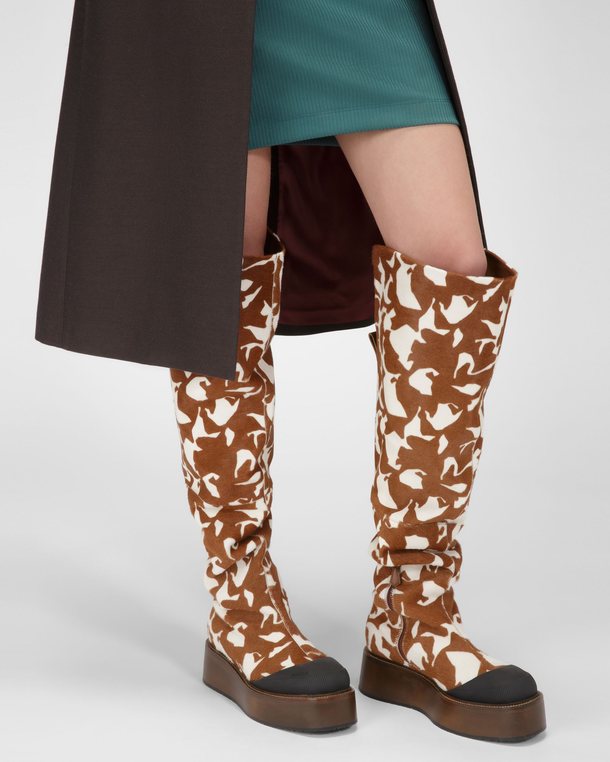 Irenne Leather Long Boots In White & Brown - Women's - Bally - 06