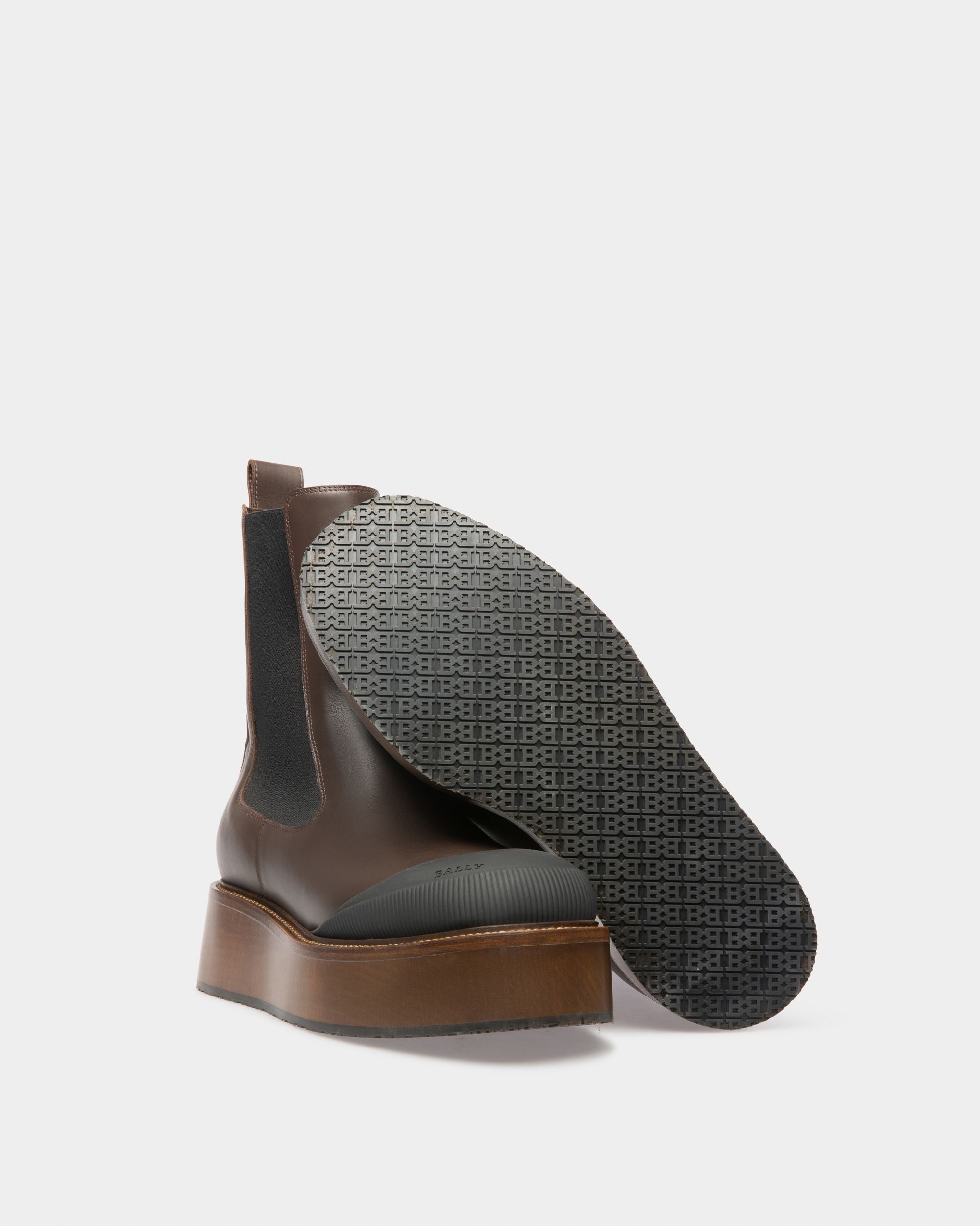Ilene Leather Booties In Ebony Brown - Women's - Bally - 05