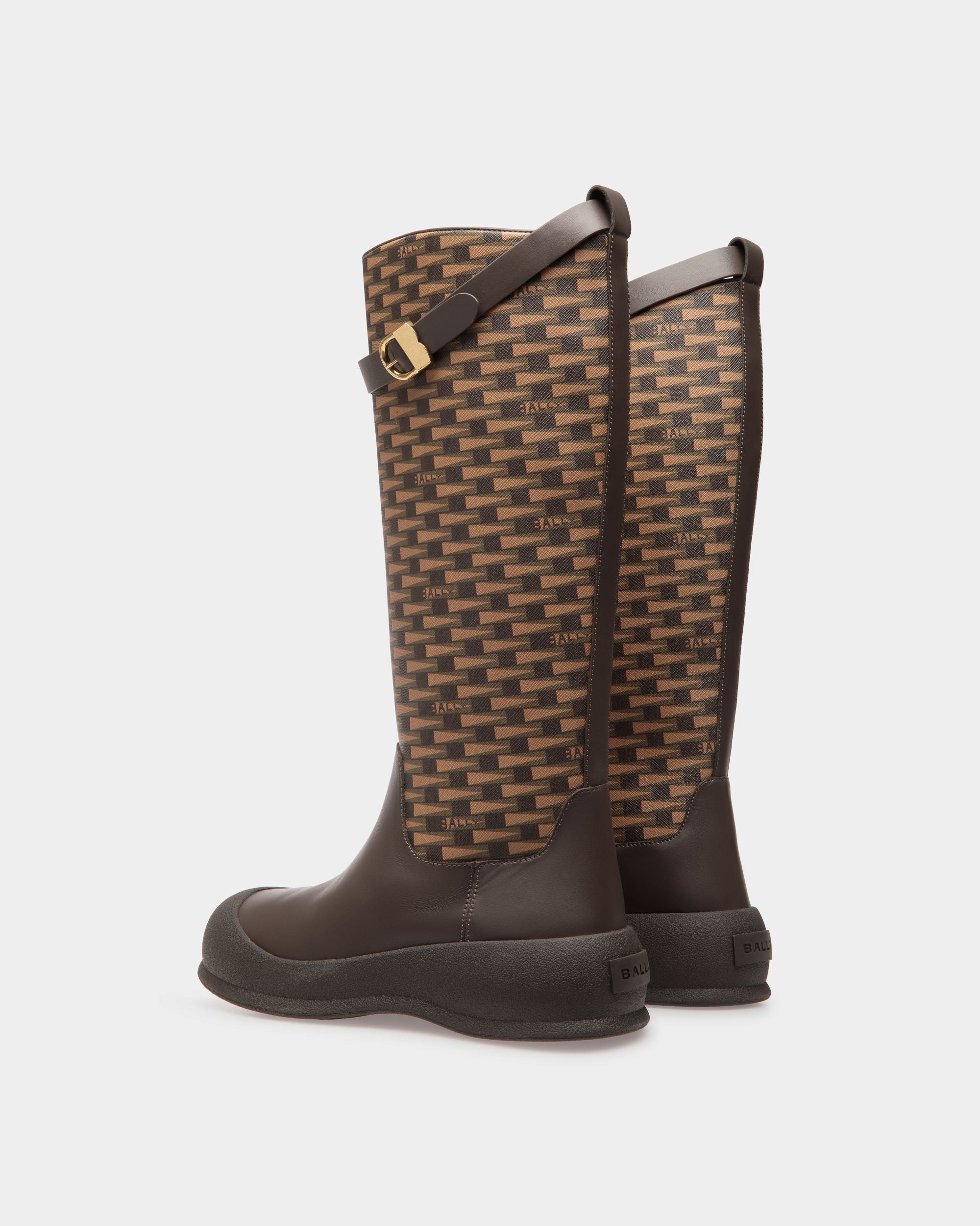 Frei Long Boots In Brown Leather And Mixed Cotton - Women's - Bally - 04