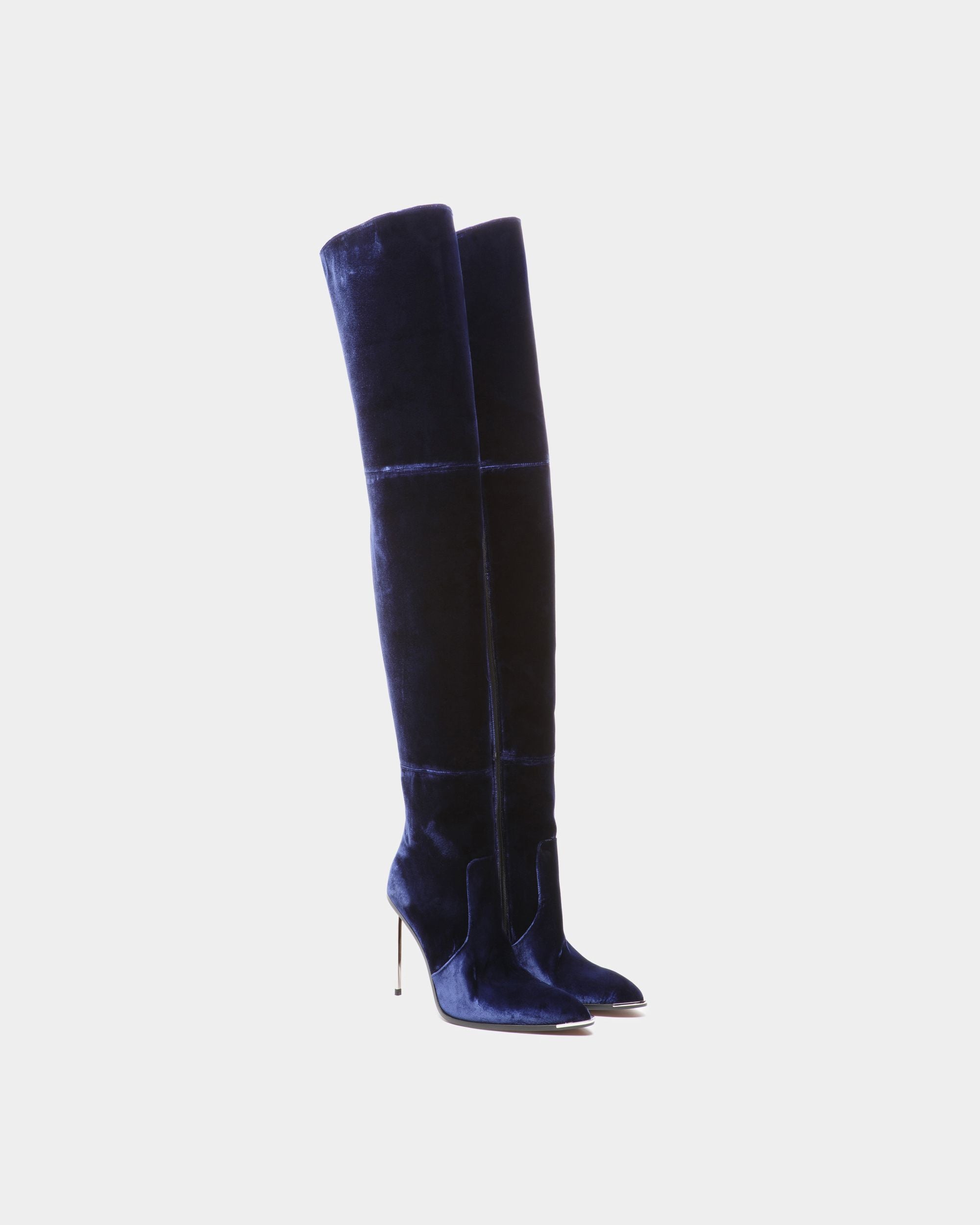 Hedy Boots In Marine Velvet - Women's - Bally - 03