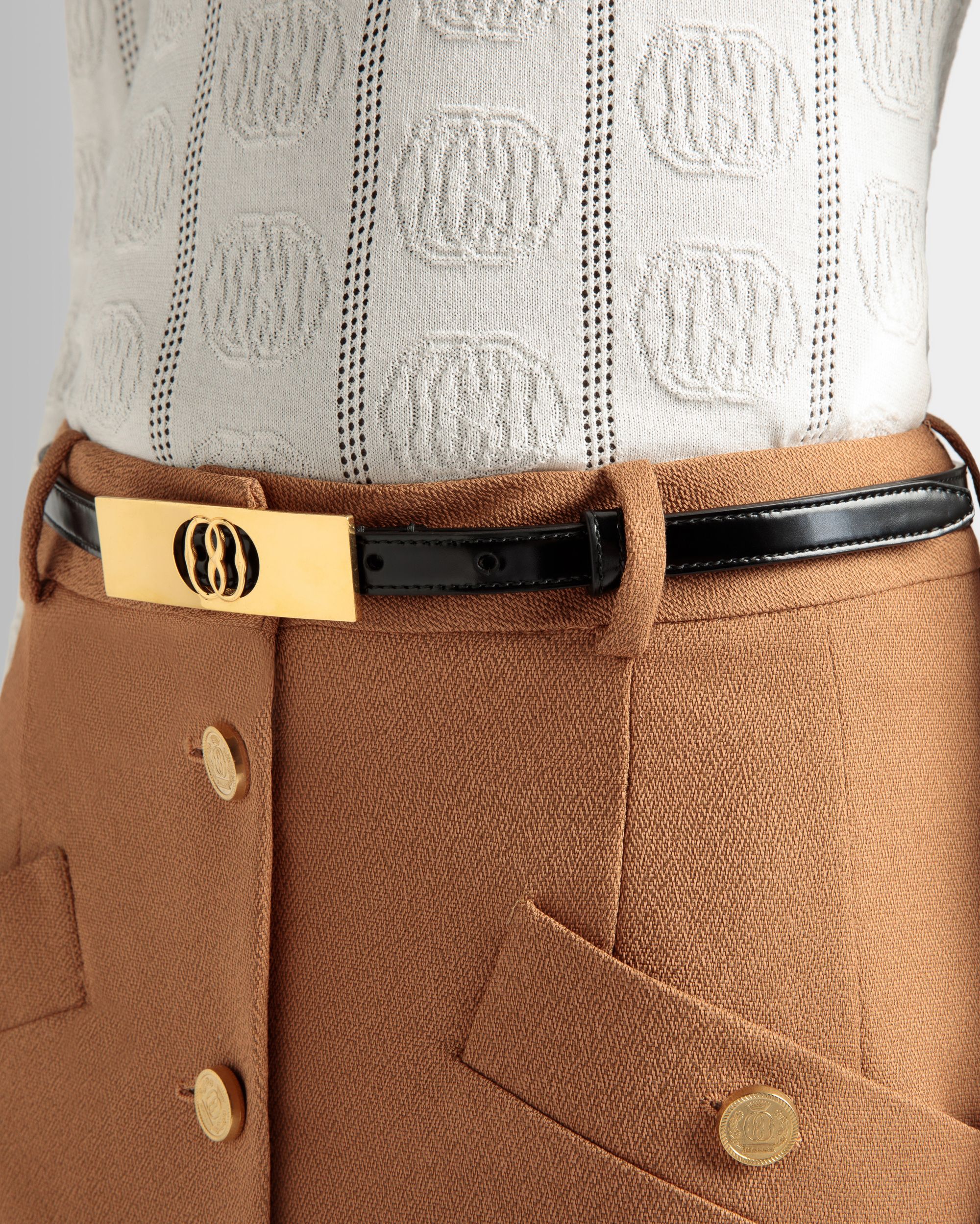 Emblem 15 Mm Belt In Black Brushed Leather - Women's - Bally - 03
