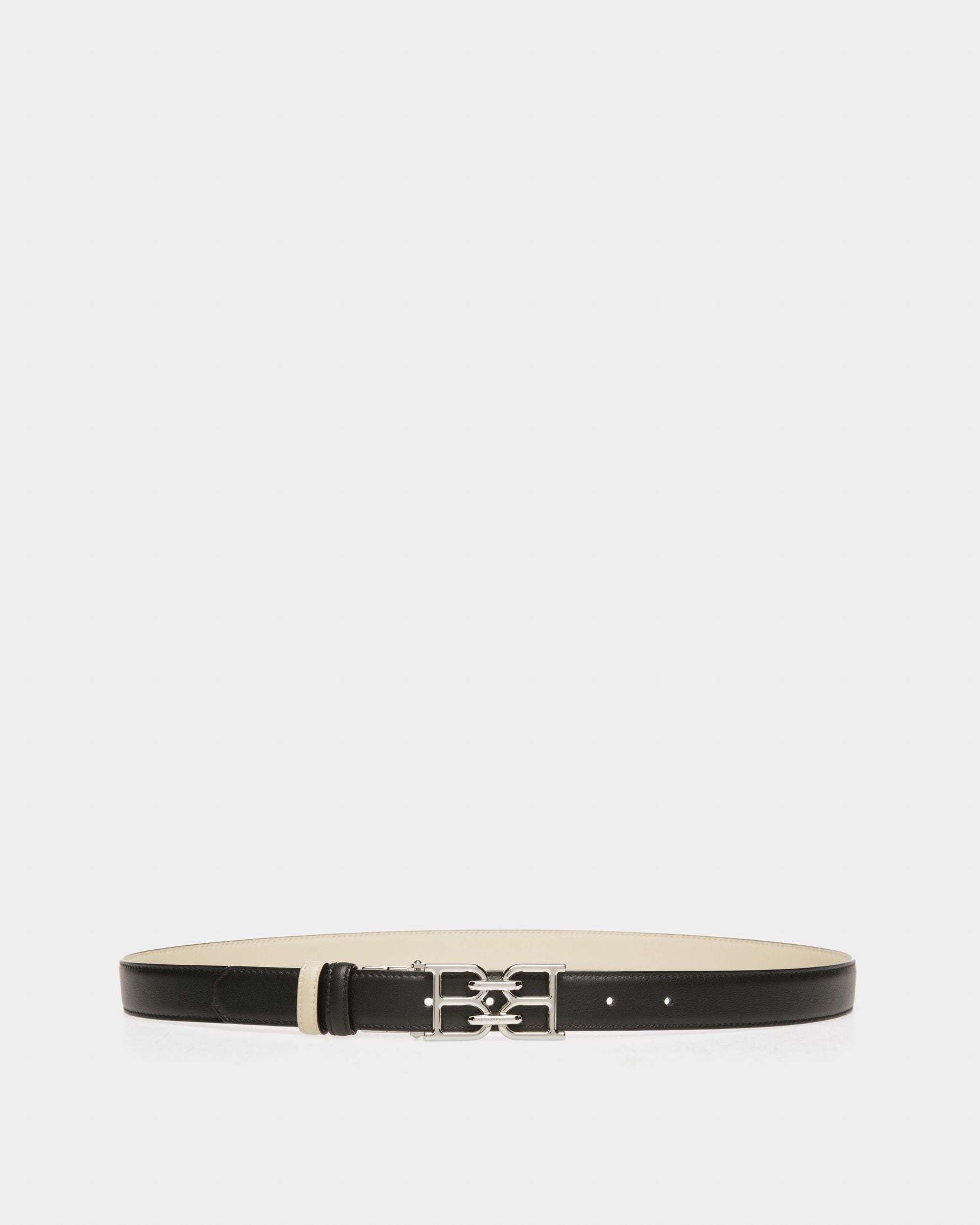 B-Chain Leather 25mm Belt In Black And Light Beige - Women's - Bally - 01
