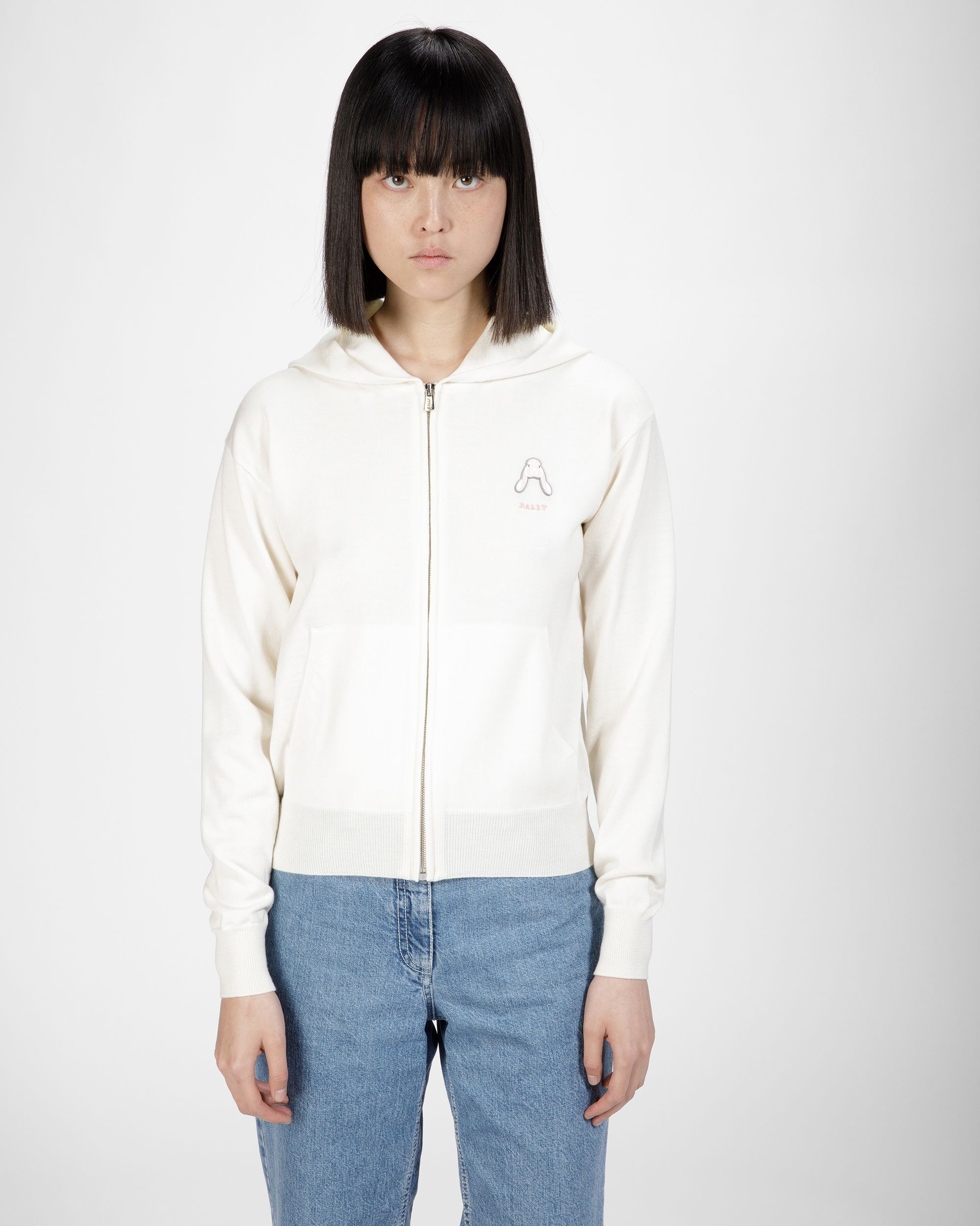 Wool Rabbit Motif Hooded Sweatshirt In Bone - Women's - Bally - 01