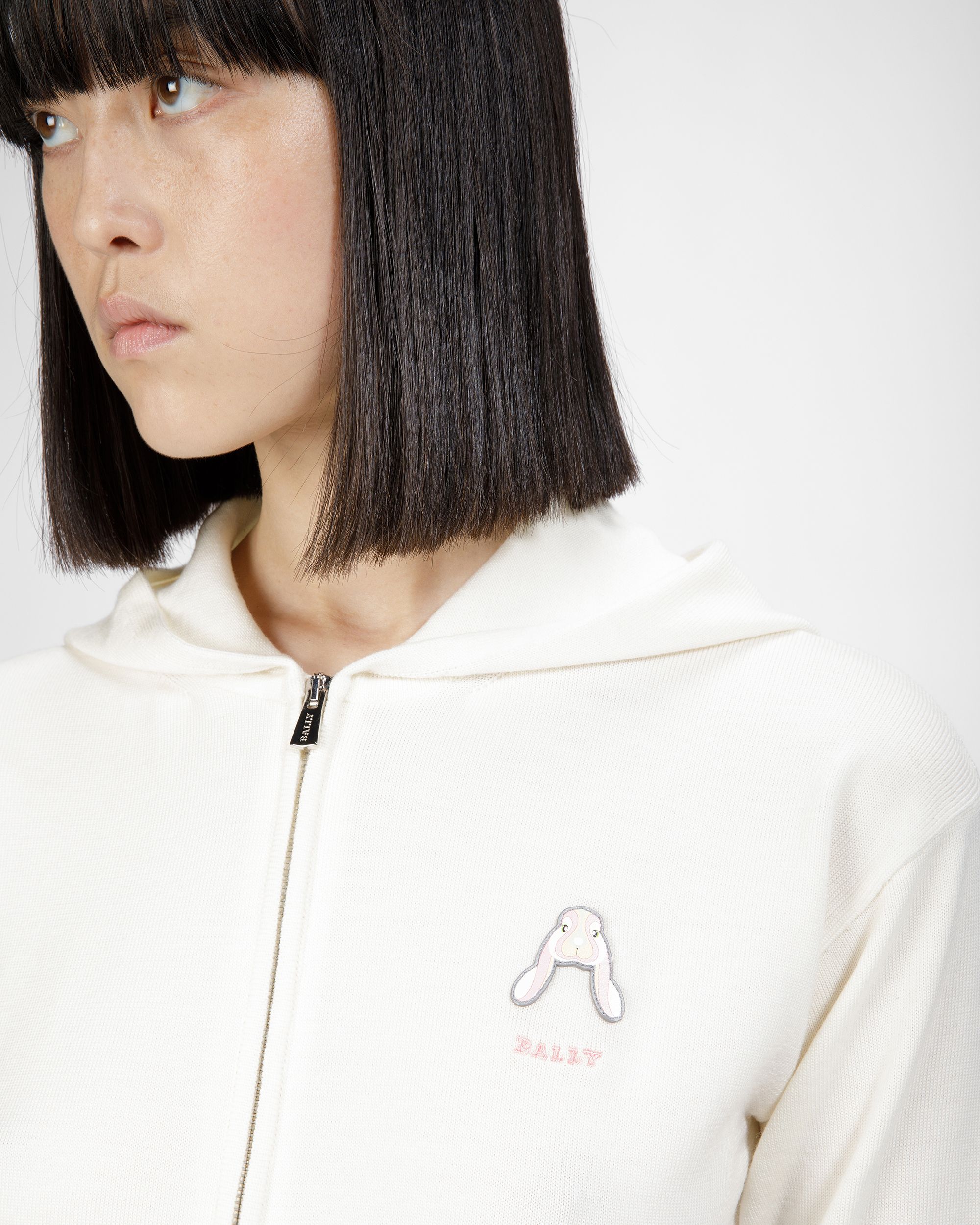 Wool Rabbit Motif Hooded Sweatshirt In Bone - Women's - Bally - 03