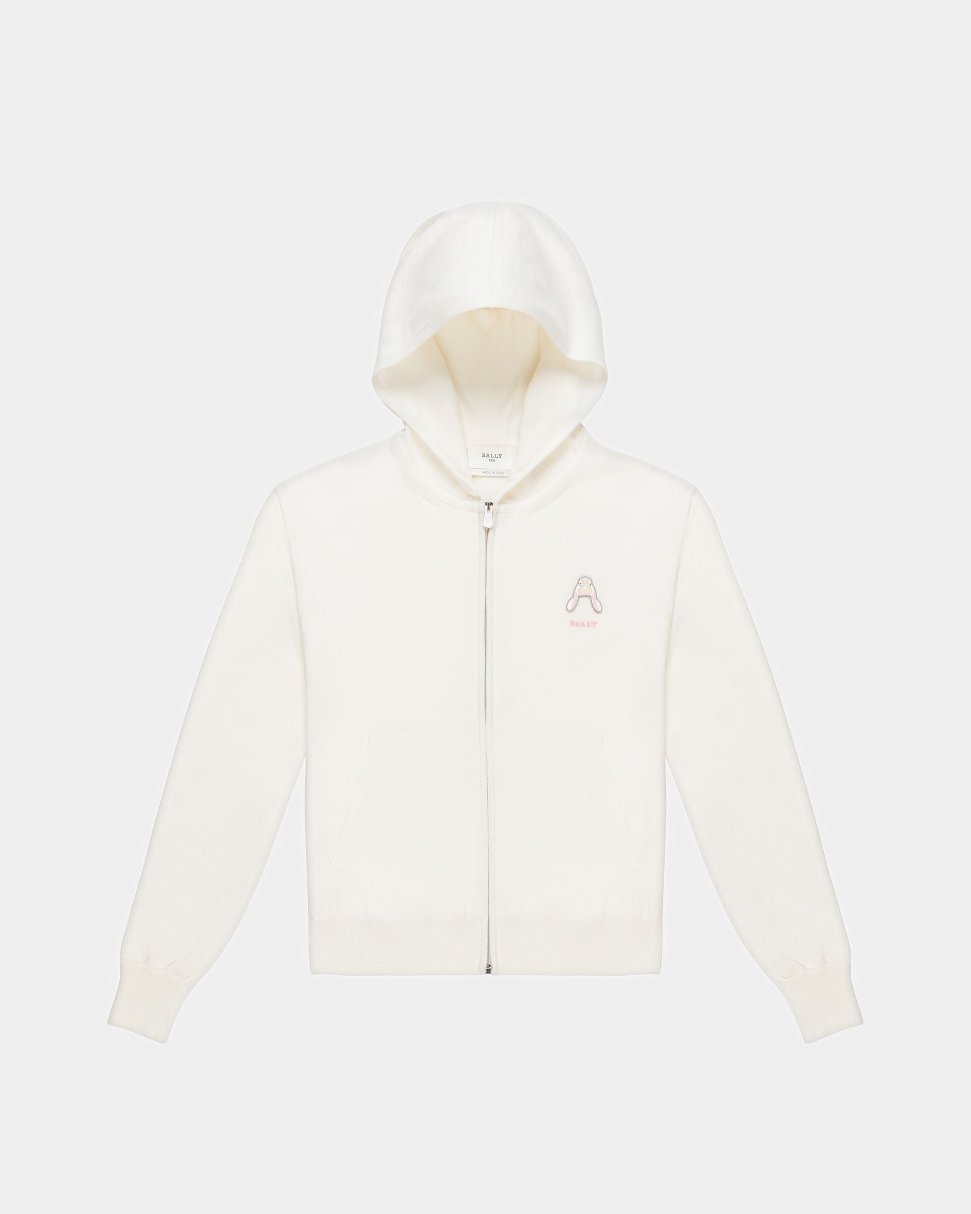 Wool Rabbit Motif Hooded Sweatshirt In Bone - Women's - Bally - 05