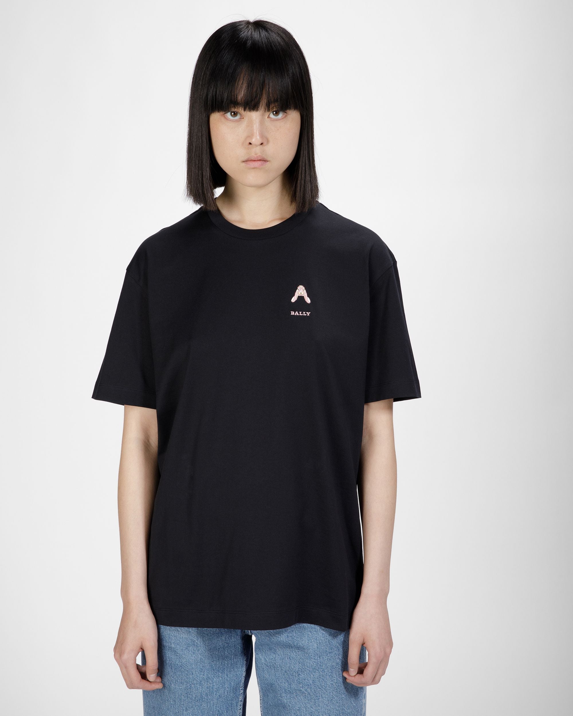 Cotton Rabbit Motif T-Shirt In Black - Women's - Bally - 01