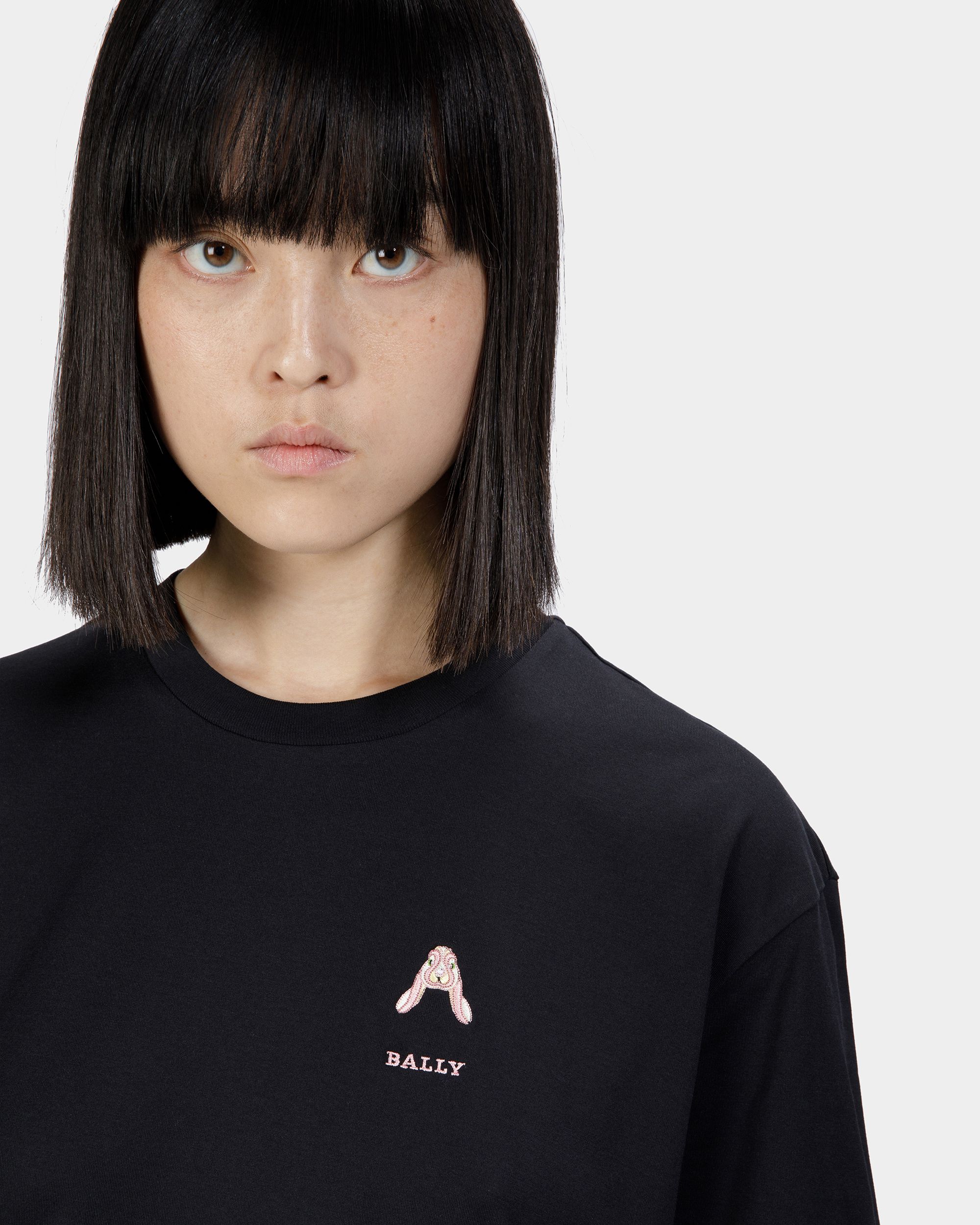 Cotton Rabbit Motif T-Shirt In Black - Women's - Bally - 03